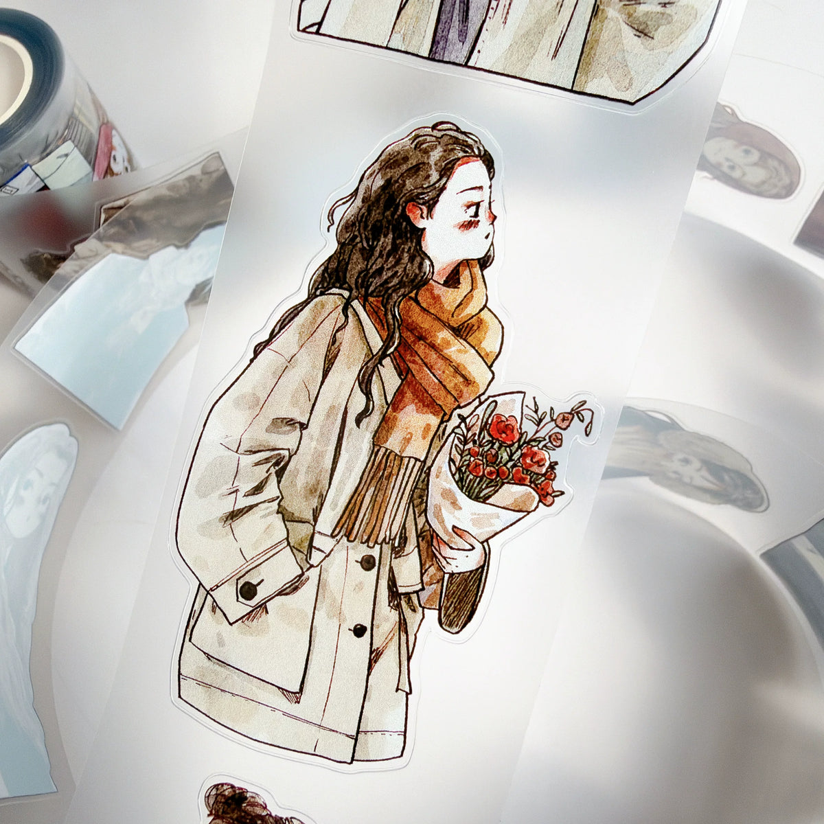 Kaixiaoxun Vol14【Small Avatar】 Pre-Cut Long Loop Washi/Matte PET Tape for Scrapbook Supplies,Junk Journal Supplies