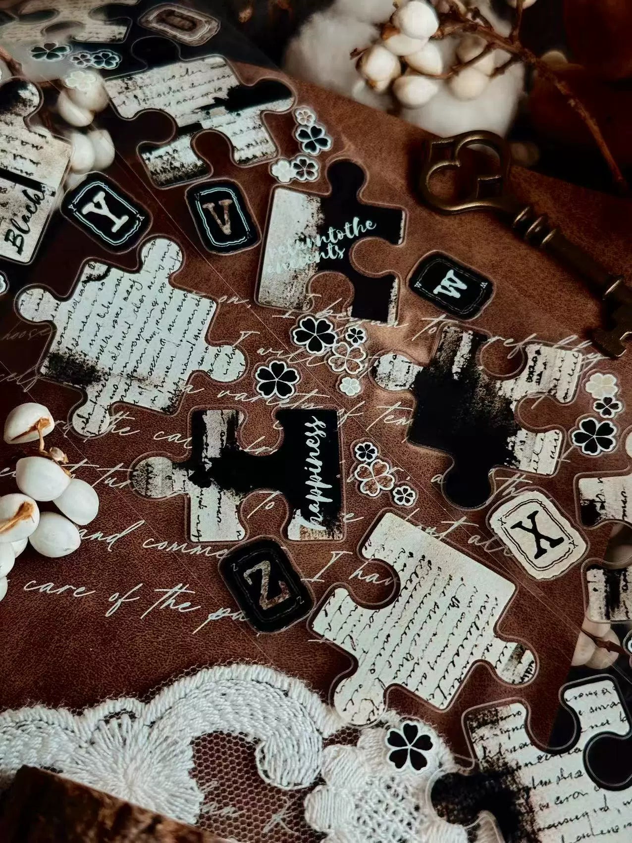 Linlanxi 【Puzzle Painting】Original  Pre-cut Washi/Pet Tape,New Fashion Retro Wider English Counted Tape