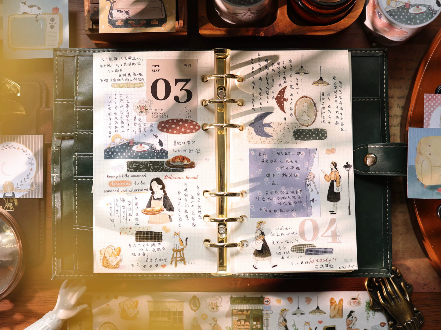 YiEr Vol17【Daily Life at the Bakery】Kiss-cut Light Retro Base Washi Tape and PET Stickers