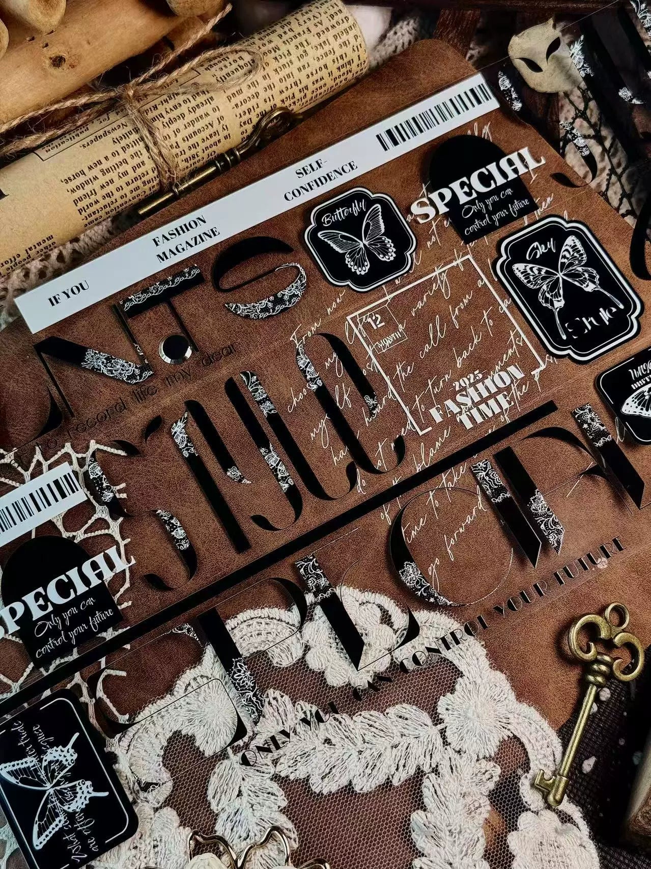 Linlanxi 【Residual Charm and Flowing Light】Original Pre-cut Washi/Pet Tape,New Fashion Retro Wider English Text