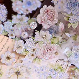 XiaoBaiJia【Sweet Dream Blue】Light Retro Orginal Design Washi Pet Floral Tape Light Retro Landscaping Stickers