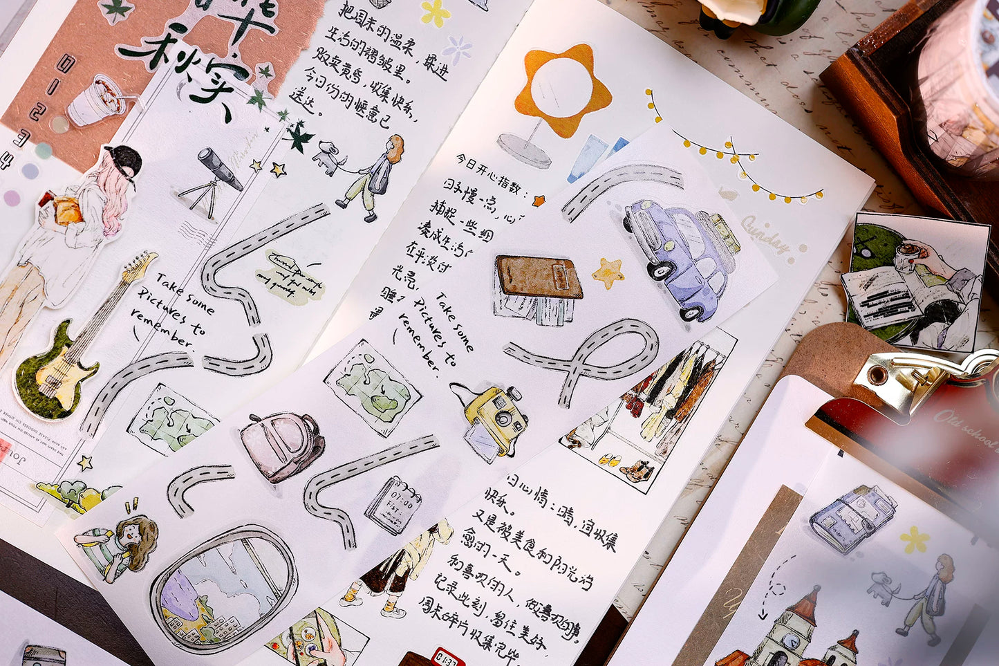 XiaoBaiJia Salt Series【Journey】Pre-cut Orginal Design Travel Scenery Text Washi/Pet Tape Light Retro Stickers