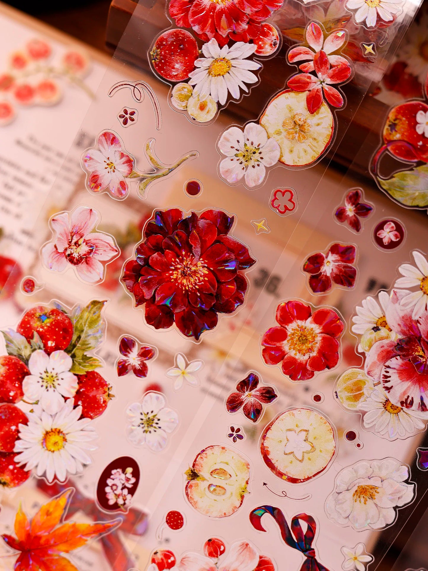 XiaoBaiJia Salt Series【Red Fruit Fragrance】Orginal Design Kiss-cut Washi/Pet Floral Tape Light Retro Landscaping Stickers