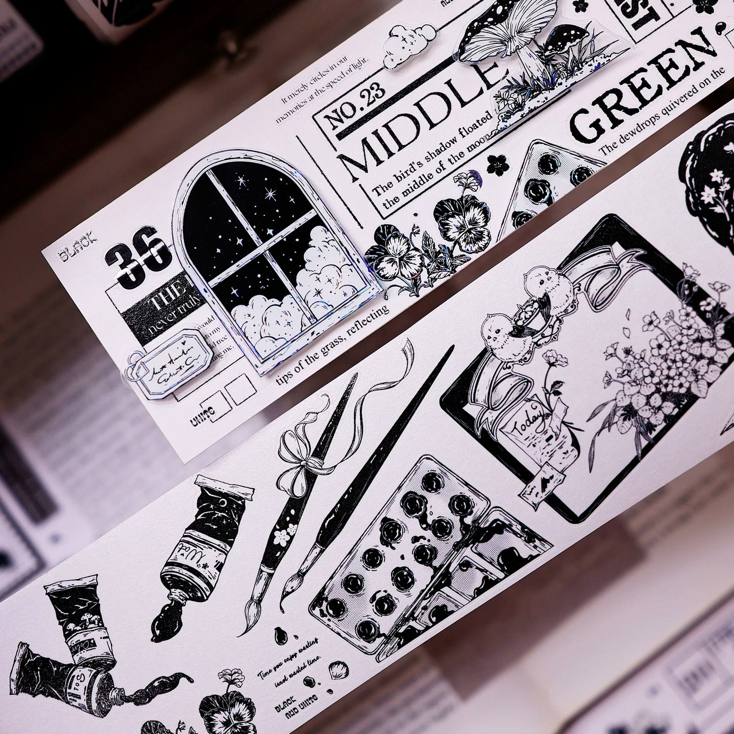XiaoBaiJia Salt Series【Black and White Art World】Pre-cut Orginal Design Washi/Pet Tape Light Retro Stickers