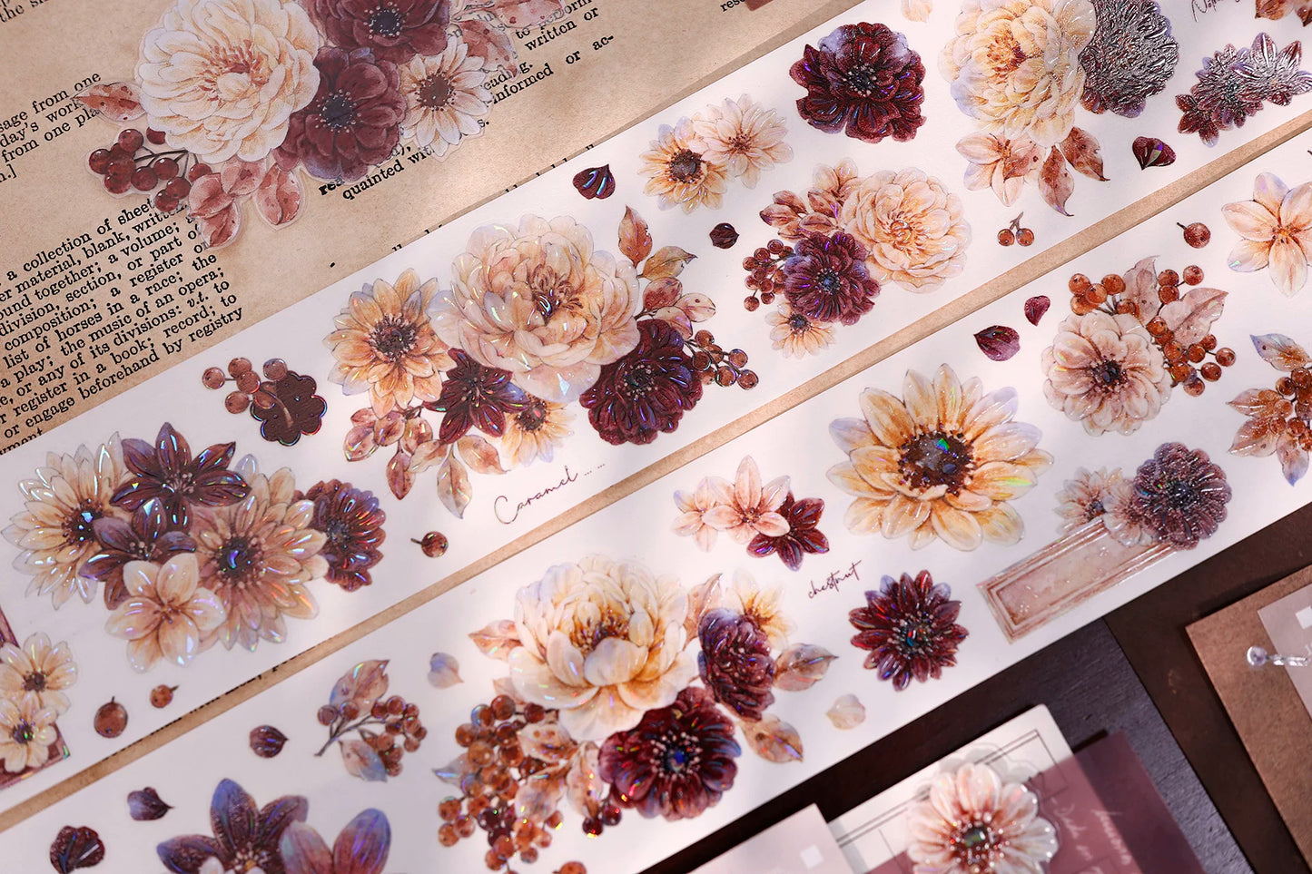 XiaoBaiJia【Peony Shadow Flower Description】Pre-cut Floral Orginal Design Washi Pet Tape Light Retro Stickers