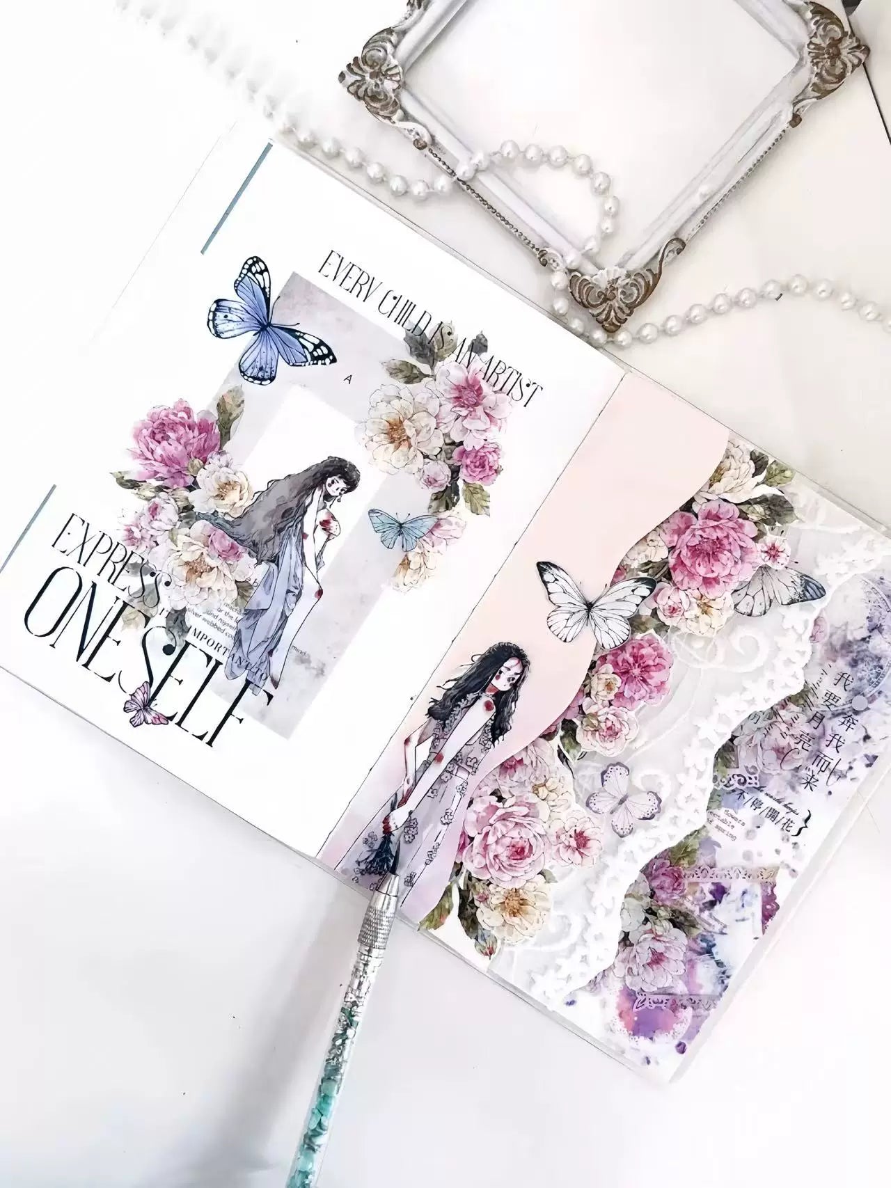 Kaixiaoxun Vol13【Maiden's Heart】 Pre-Cut Long Loop Washi/Matte PET Tape for Scrapbook Supplies,Junk Journal Supplies