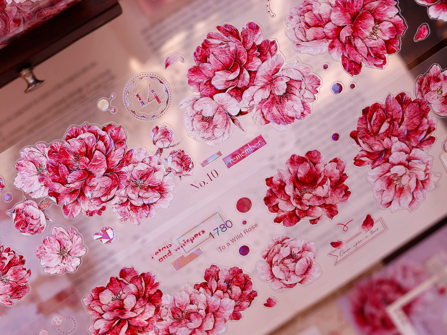 XiaoBaiJia Salt Series【Peony】Orginal Design Kiss-cut Washi/Pet Floral Tape Light Retro Landscaping Stickers