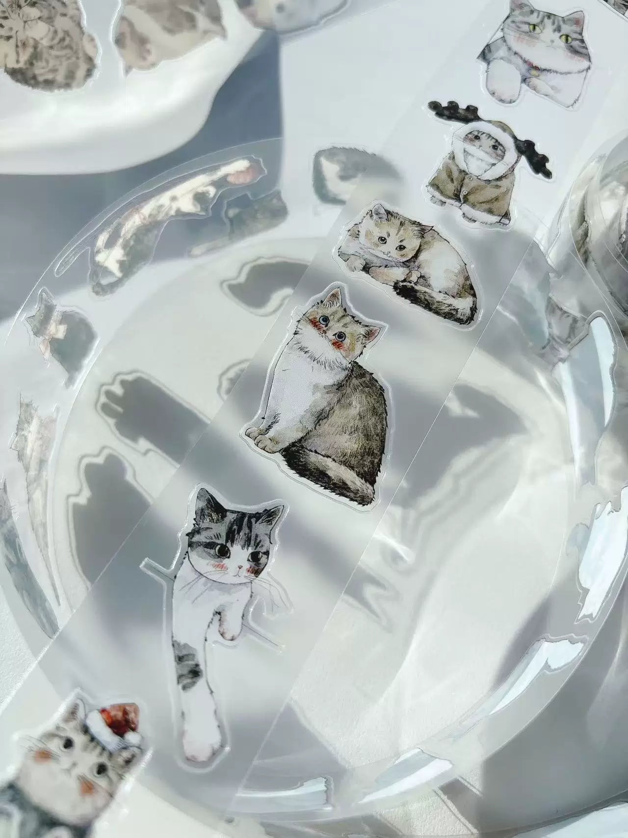 Kaixiaoxun Vol11【Cat】 Pre-Cut Long Loop Washi/Matte PET Tape for Scrapbook Supplies,Junk Journal Supplies