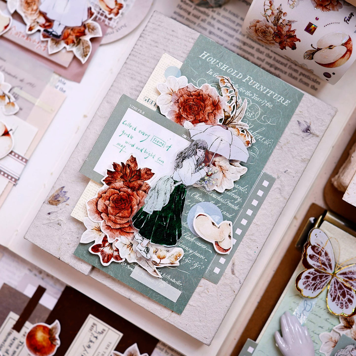 XiaoBaiJia【Sweet Dream Blossoms】Orginal Design Kiss-cut Washi/Pet Floral Tape Light Retro Landscaping Stickers