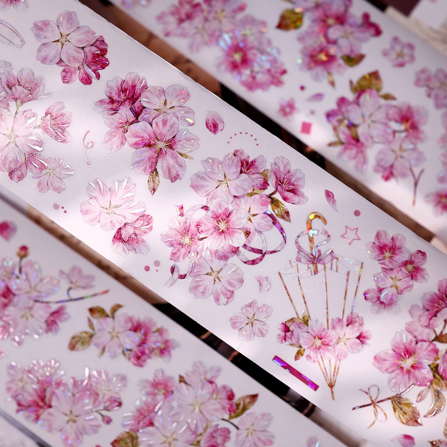 XiaoBaiJia【Pink Cherry Blossoms】Orginal Design Floral Washi Pet Tape Light Retro Landscaping Stickers