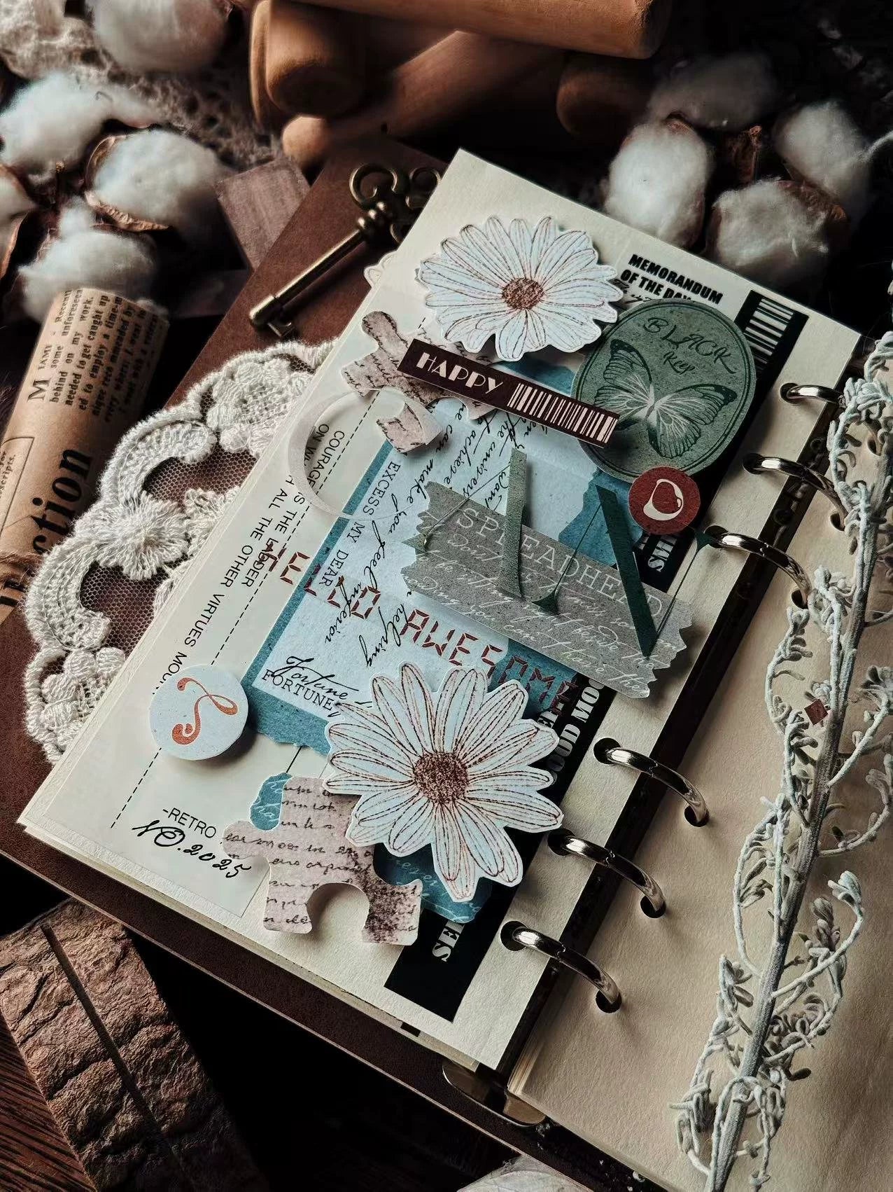 Linlanxi 【Ink Rhyme Printing Traces】Original New Product Retro Flower Puzzle Washi/Pet Tape