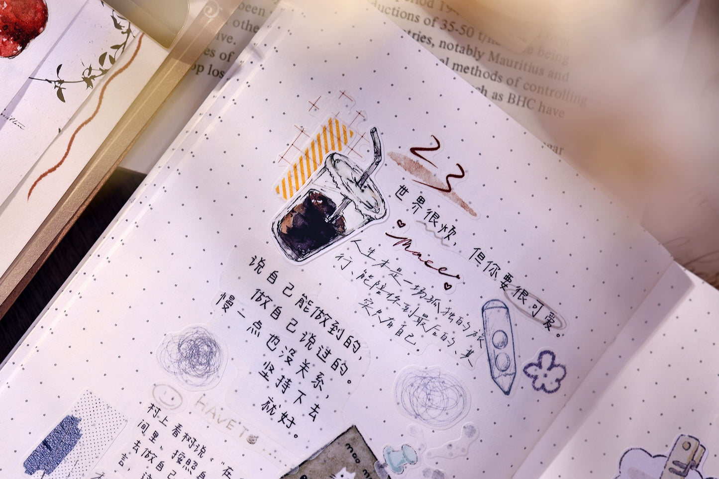 XiaoBaiJia Minimalist Style【Cool Summer】Drink Milk Tea,Pre-cut Light Retro Orginal Design Washi Pet Tape Landscape Stickers