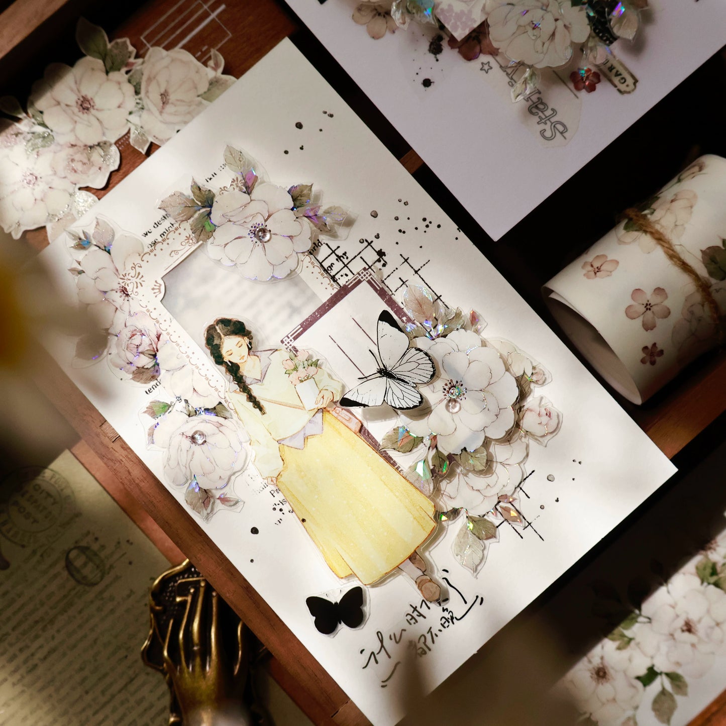 YiEr Vol15【Moonlight Rose】Orginal Design Pre-cut Washi/Pet Floral Tape Light Retro Landscaping Stickers