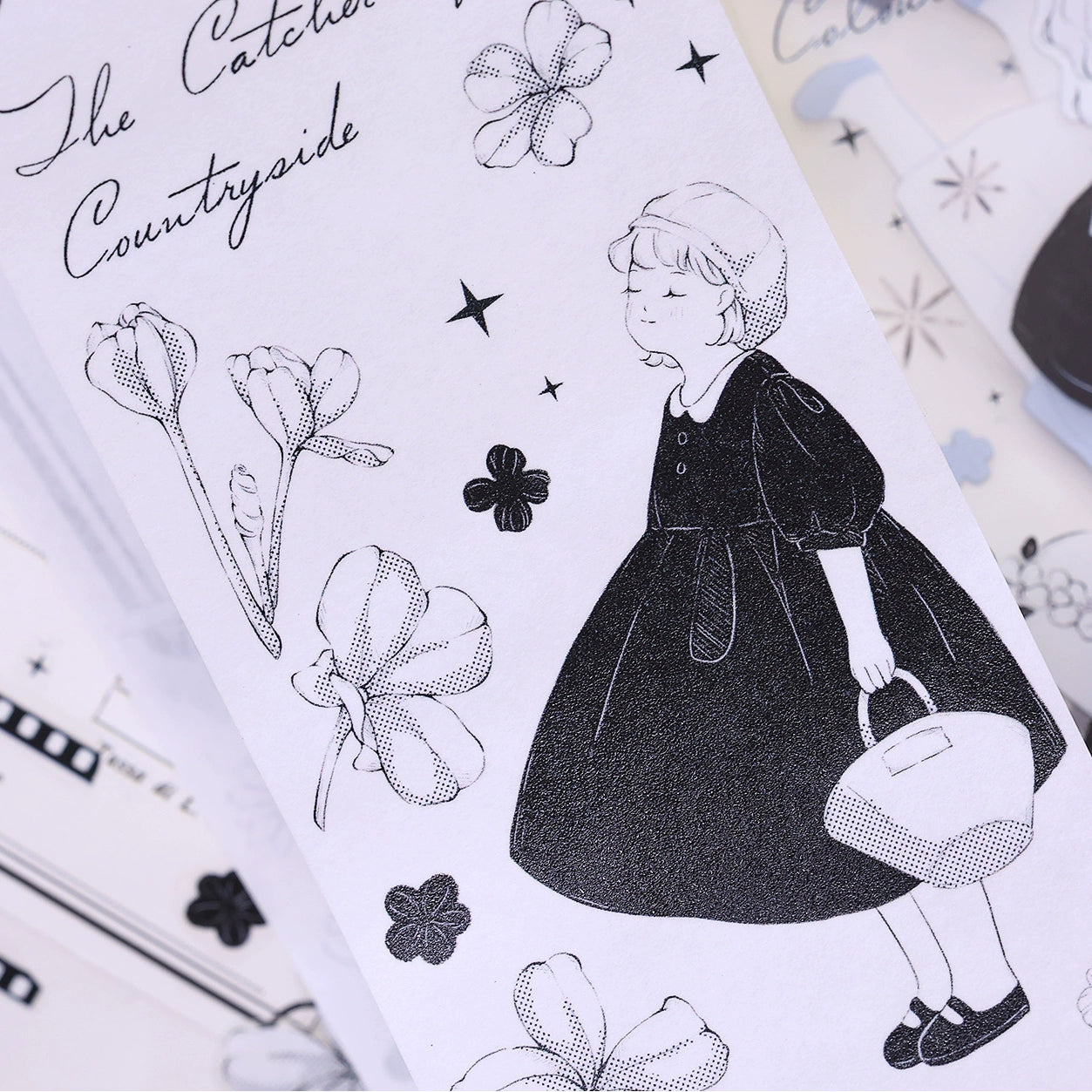 XiaoBaiJia【Small Countryside】Light Retro Black and White Characters Orginal Design Washi Pet Tape Stickers
