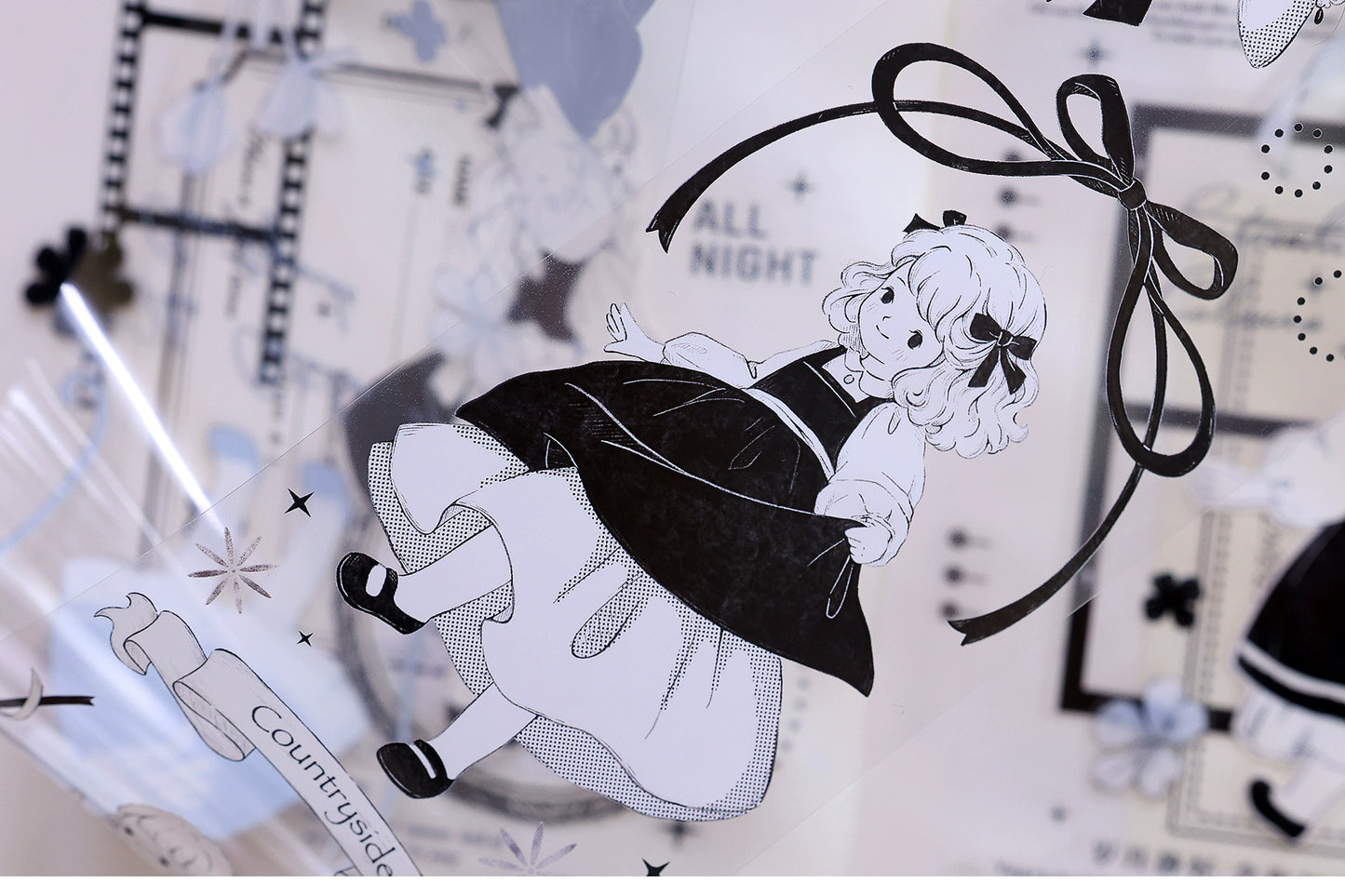 XiaoBaiJia【Small Countryside】Light Retro Black and White Characters Orginal Design Washi Pet Tape Stickers