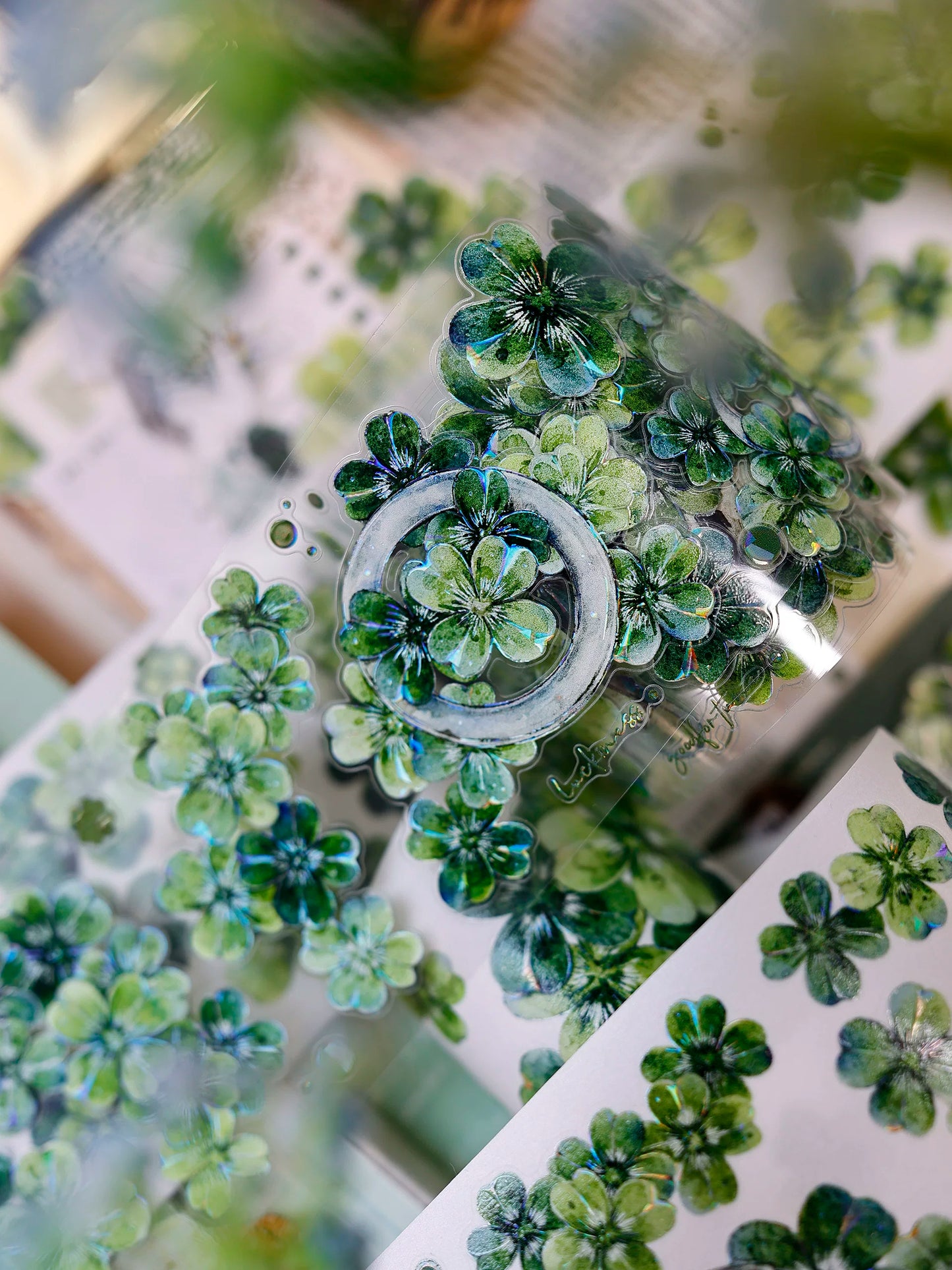 XiaoBaiJia【four-leaf clover】Orginal Design Kiss-cut Washi/Pet Floral Tape Light Retro Landscaping Stickers