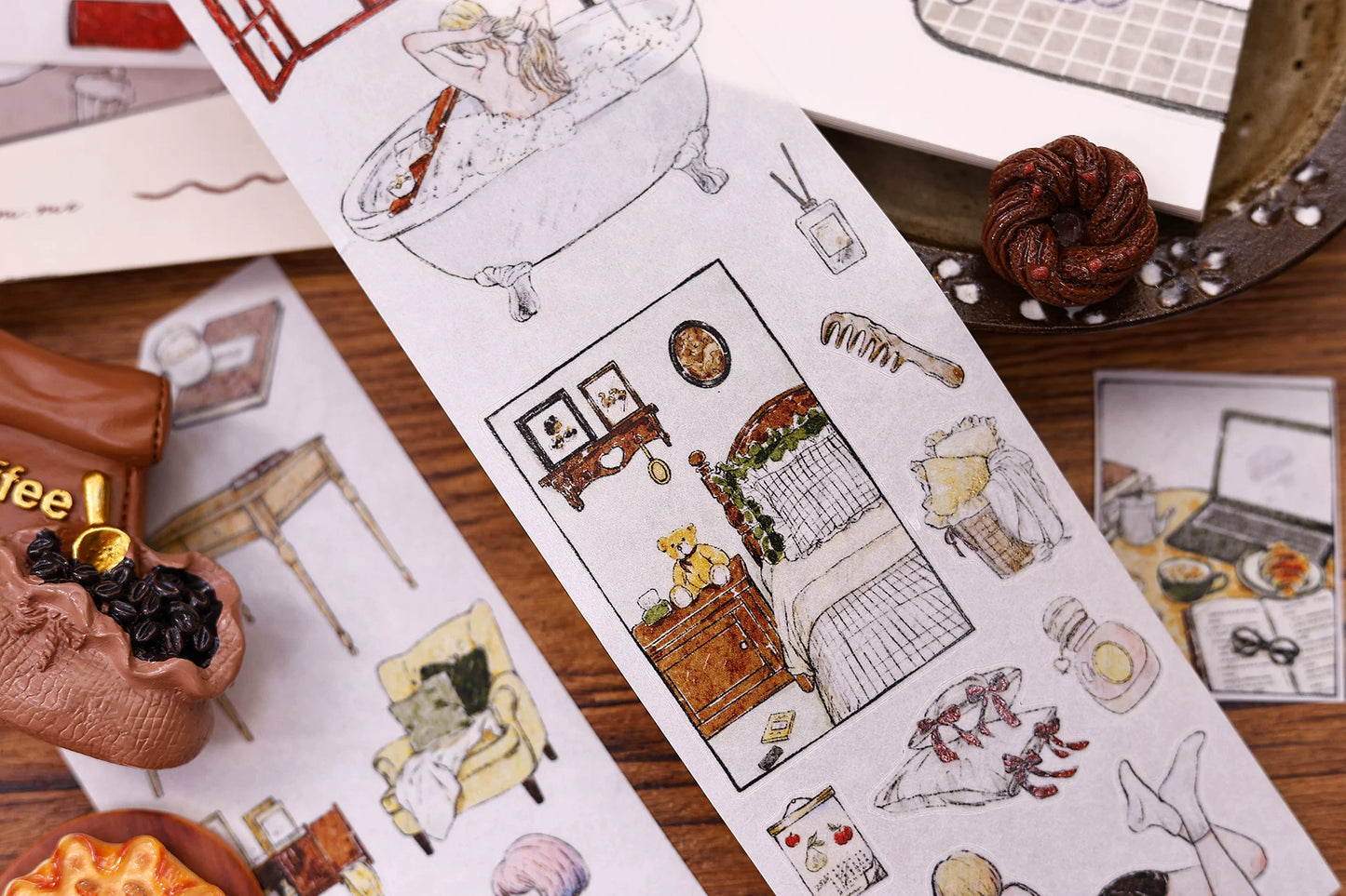XiaoBaiJia Salt Series【Life Scroll】Pre-cut Orginal Design Washi/Pet Tape Light Retro Stickers