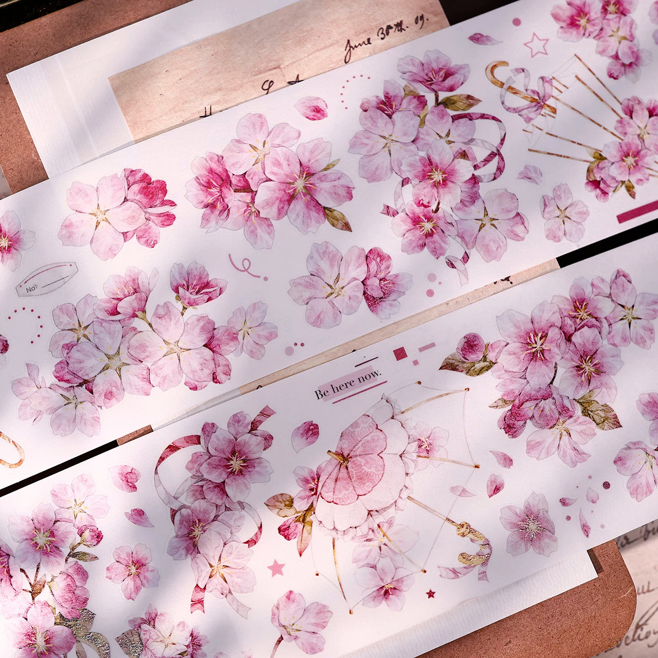 XiaoBaiJia【Pink Cherry Blossoms】Orginal Design Floral Washi Pet Tape Light Retro Landscaping Stickers