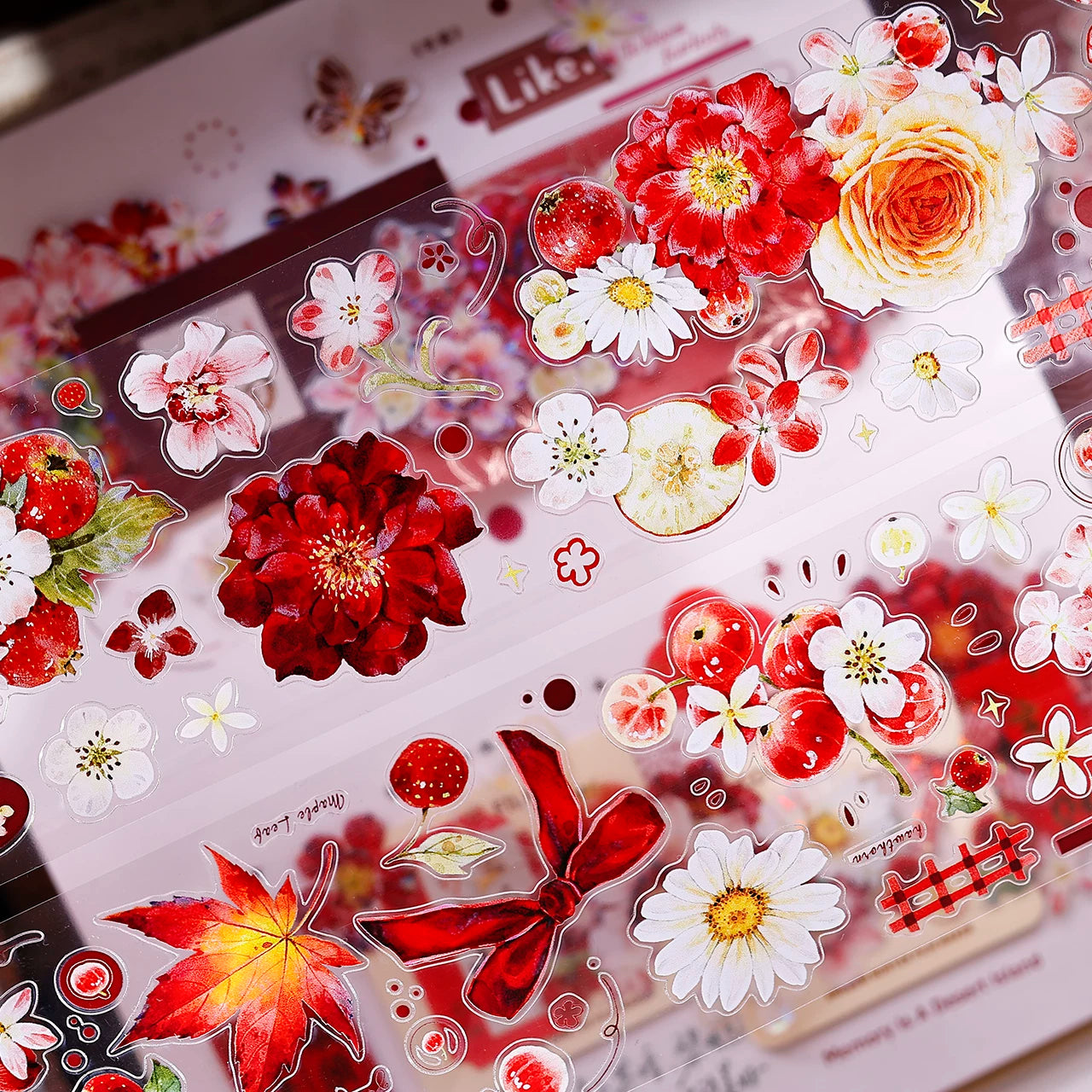 XiaoBaiJia Salt Series【Red Fruit Fragrance】Orginal Design Kiss-cut Washi/Pet Floral Tape Light Retro Landscaping Stickers