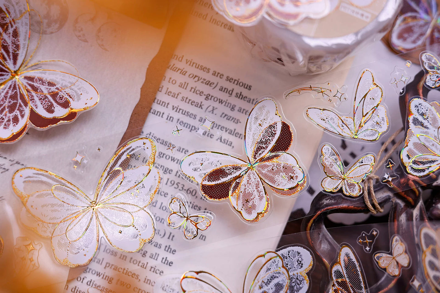 XiaoBaiJia Salt Series【Butterfly Feathers Chasing Light】Orginal Design Kiss-cut Washi/Pet Floral Tape Light Retro Landscaping Stickers