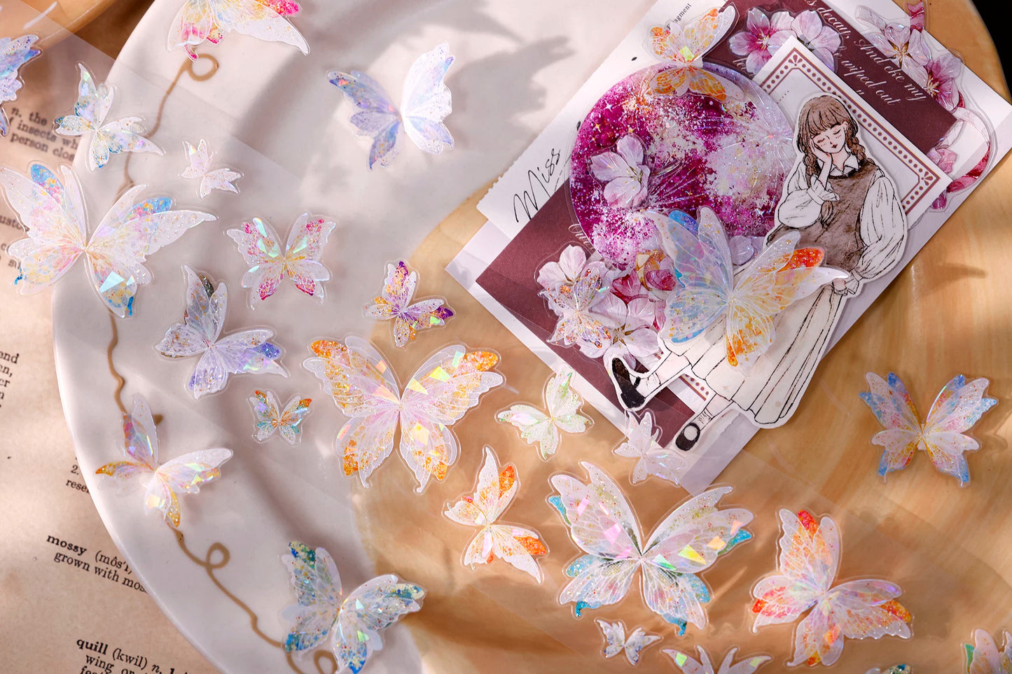 XiaoBaiJia【Liuli Butterfly Dance】Pre-cut Orginal Design Washi Pet Tape Light Retro Stickers