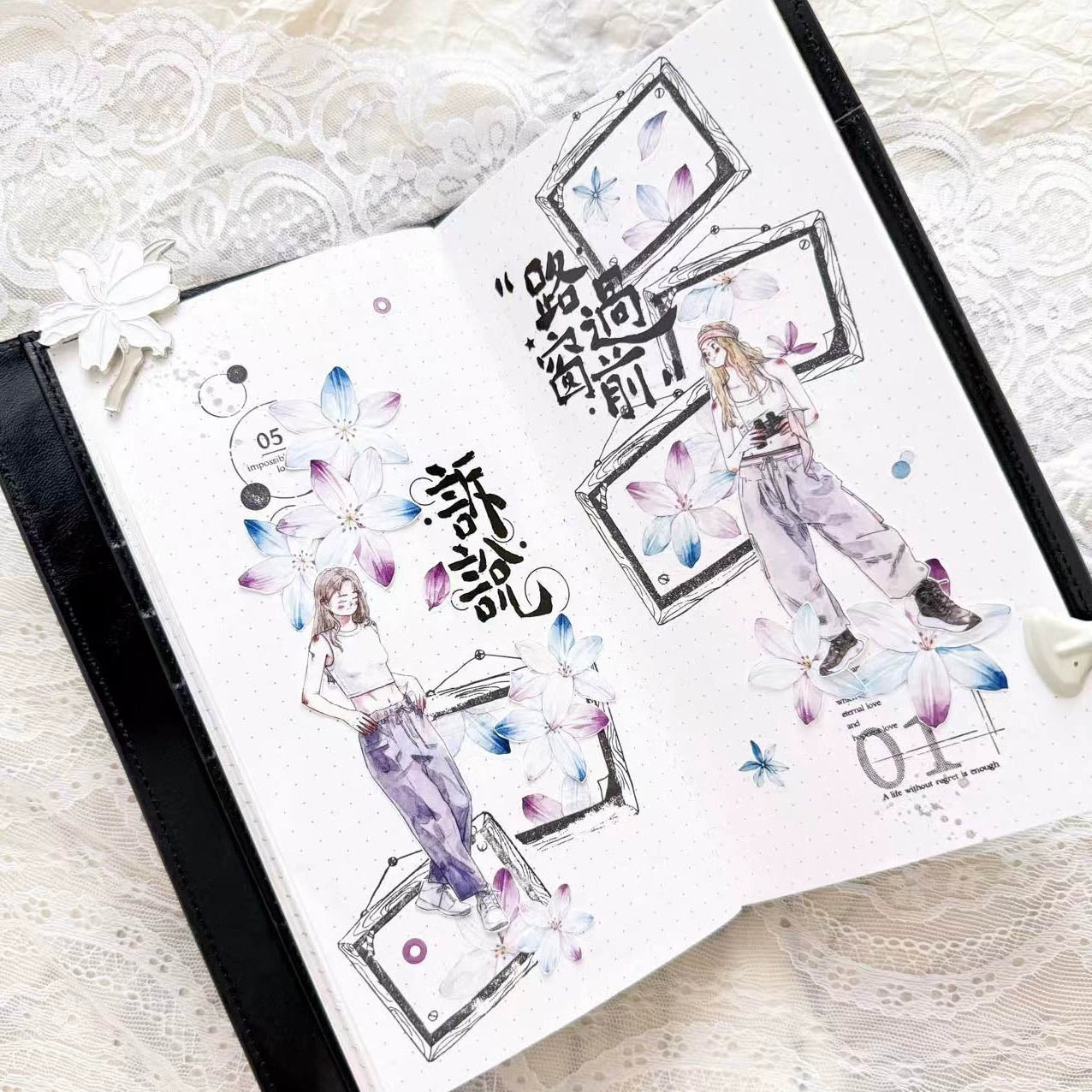 Kaixiaoxun Vol10 【Cool Girl】 Pre-Cut Long Loop Washi/Matte PET Tape for Scrapbook Supplies,Junk Journal Supplies