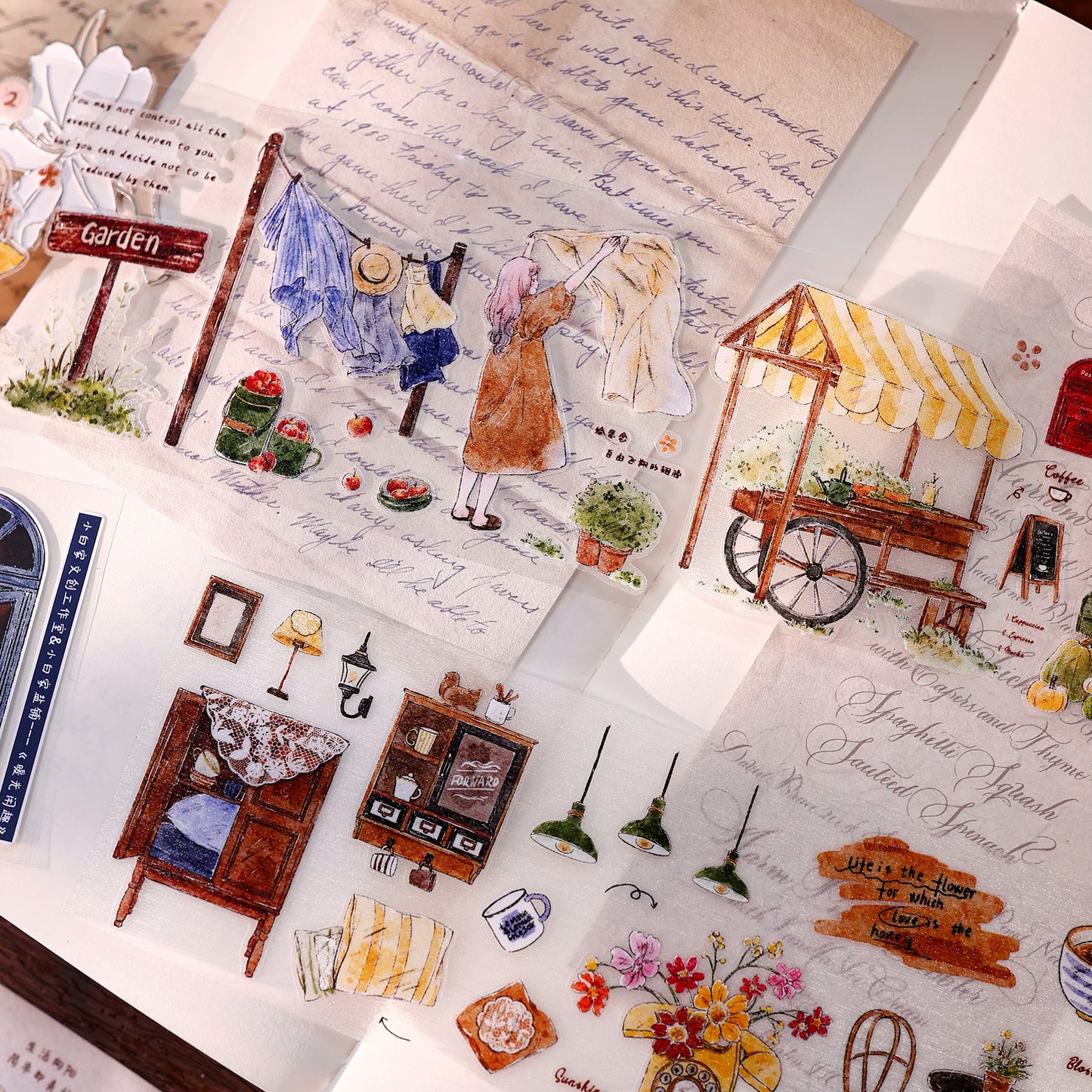 XiaoBaiJia Salt Series【Warm Light and Leisurely Delights】Pre-cut Orginal Design Vintage Scene Washi/Pet Tape Light Retro Stickers