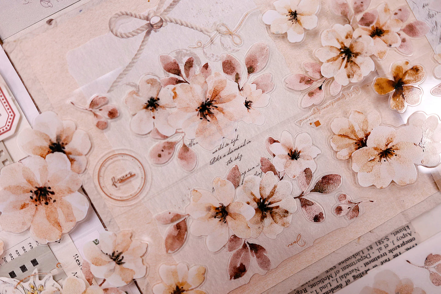 XiaoBaiJia Salt Series【Warm Yellow Fragrant Branches】Pre-cut Orginal Design Washi/Pet Tape Light Retro Stickers