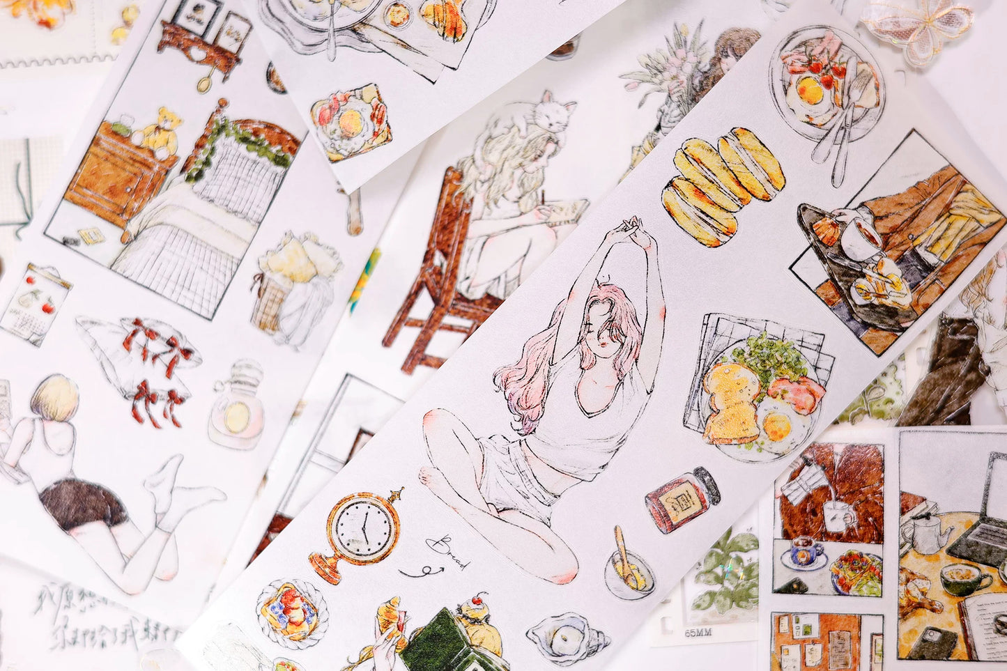 XiaoBaiJia Salt Series【Life Scroll】Pre-cut Orginal Design Washi/Pet Tape Light Retro Stickers