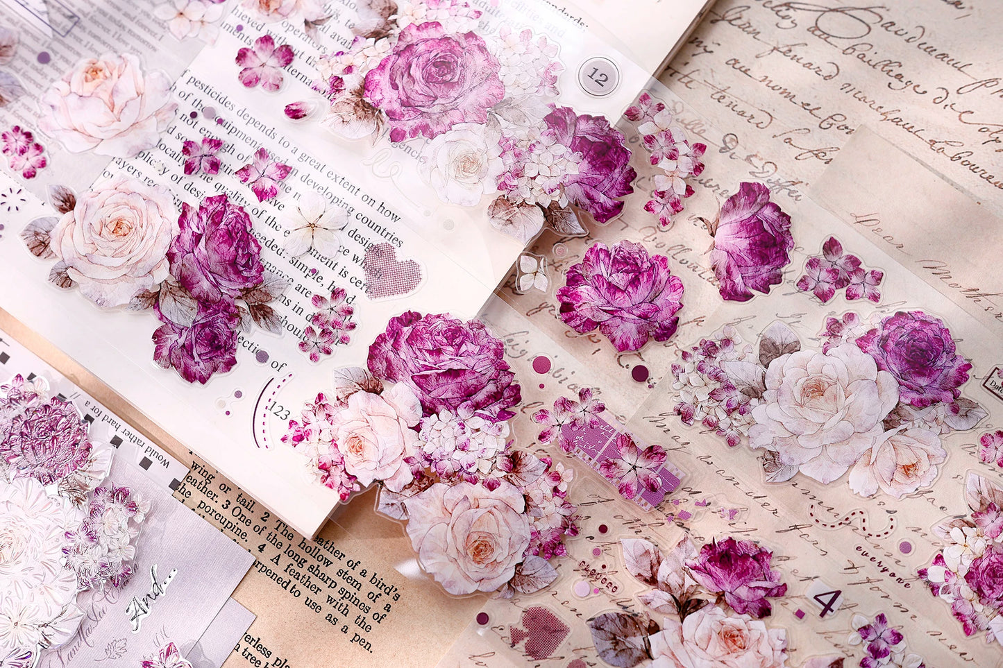 XiaoBaiJia【Zimo Fangxu】Pre-cut Rose Flowers Orginal Design Washi Pet Tape Light Retro Stickers