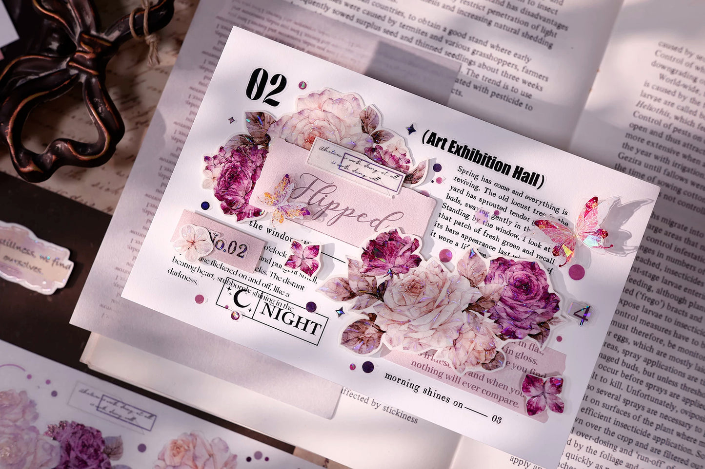 XiaoBaiJia【Zimo Fangxu】Pre-cut Rose Flowers Orginal Design Washi Pet Tape Light Retro Stickers