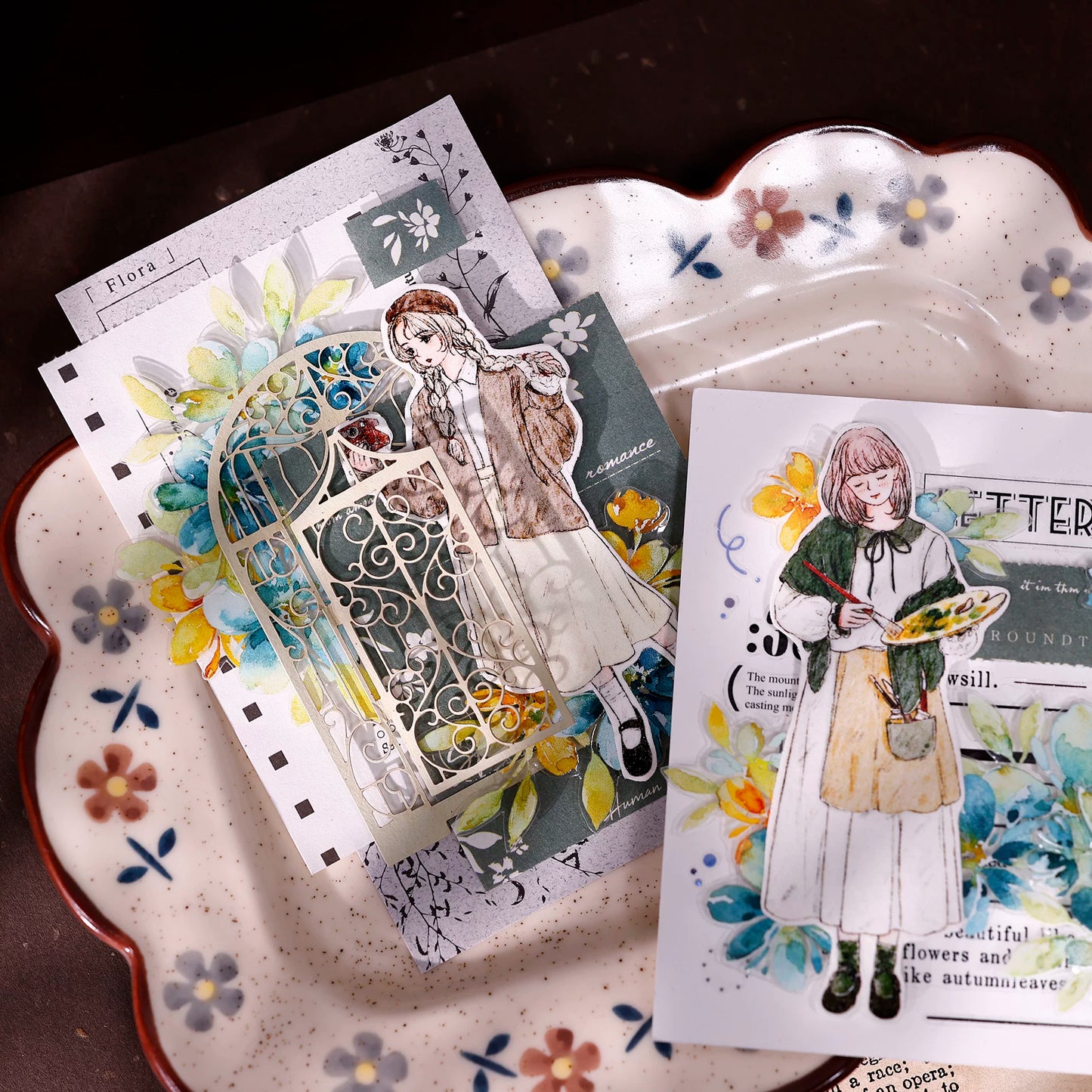 XiaoBaiJia Salt Series【Poetic Girl】Pre-cut Orginal Design Washi Pet Tape Light Retro Stickers