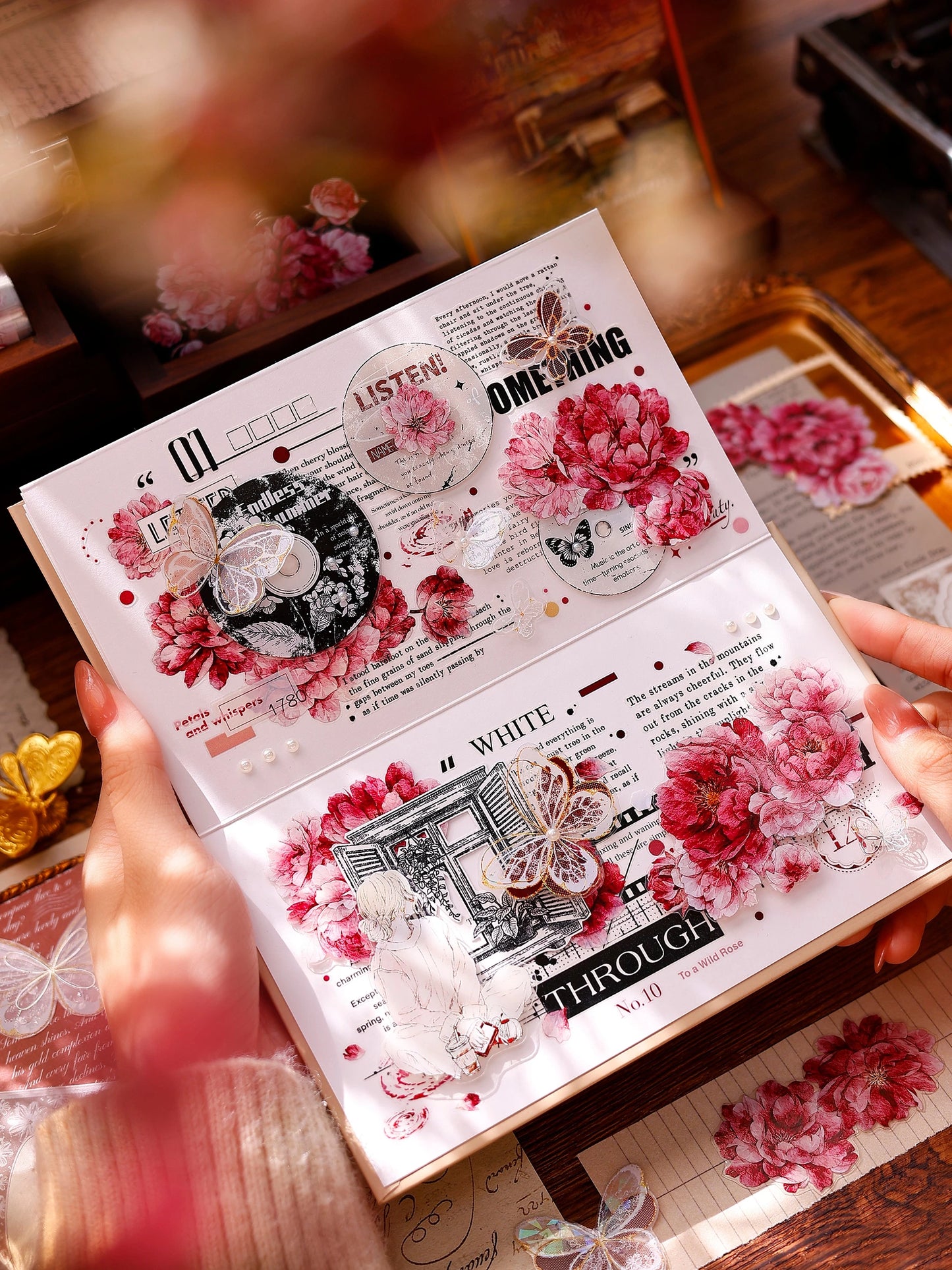 XiaoBaiJia Salt Series【Peony】Orginal Design Kiss-cut Washi/Pet Floral Tape Light Retro Landscaping Stickers