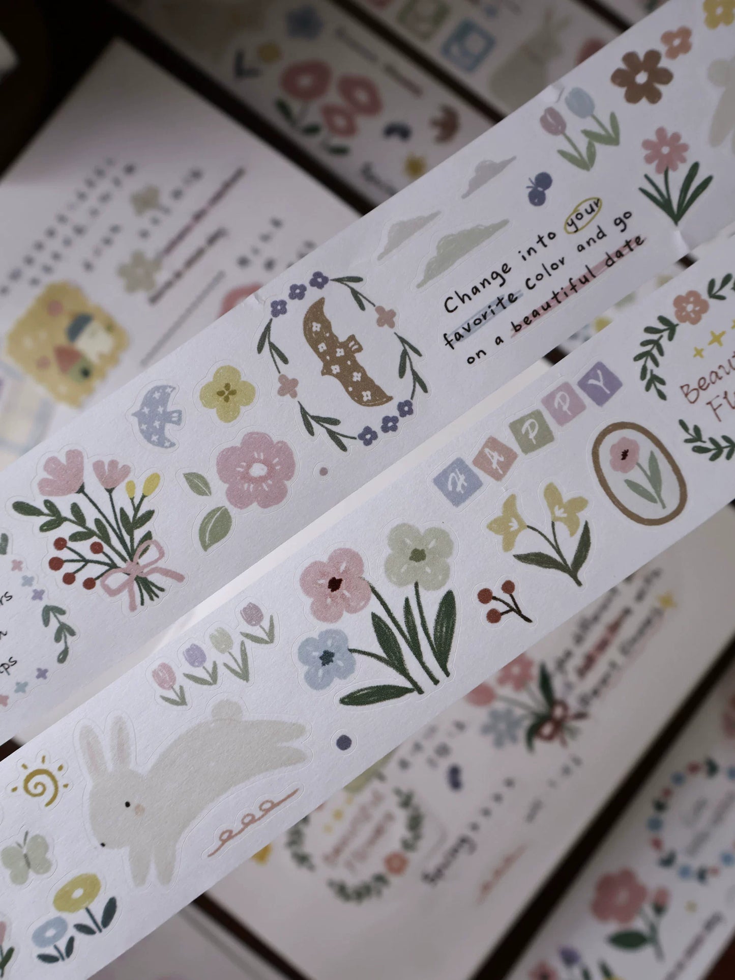 YiEr Minimalist Style Vol4【Rabbit Flower Story】Pre-cut Light Retro Orginal Design Washi Pet Tape Landscape Stickers
