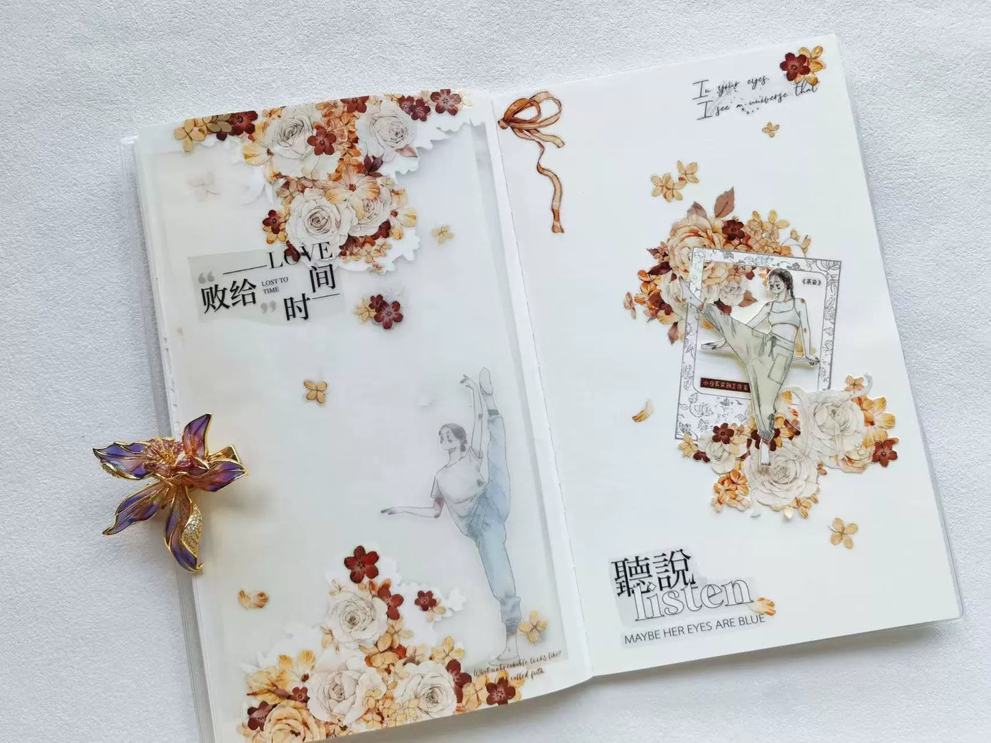 Kaixiaoxun Vol10【Graceful】 Pre-Cut Long Loop Washi/Matte PET Tape for Scrapbook Supplies,Junk Journal Supplies