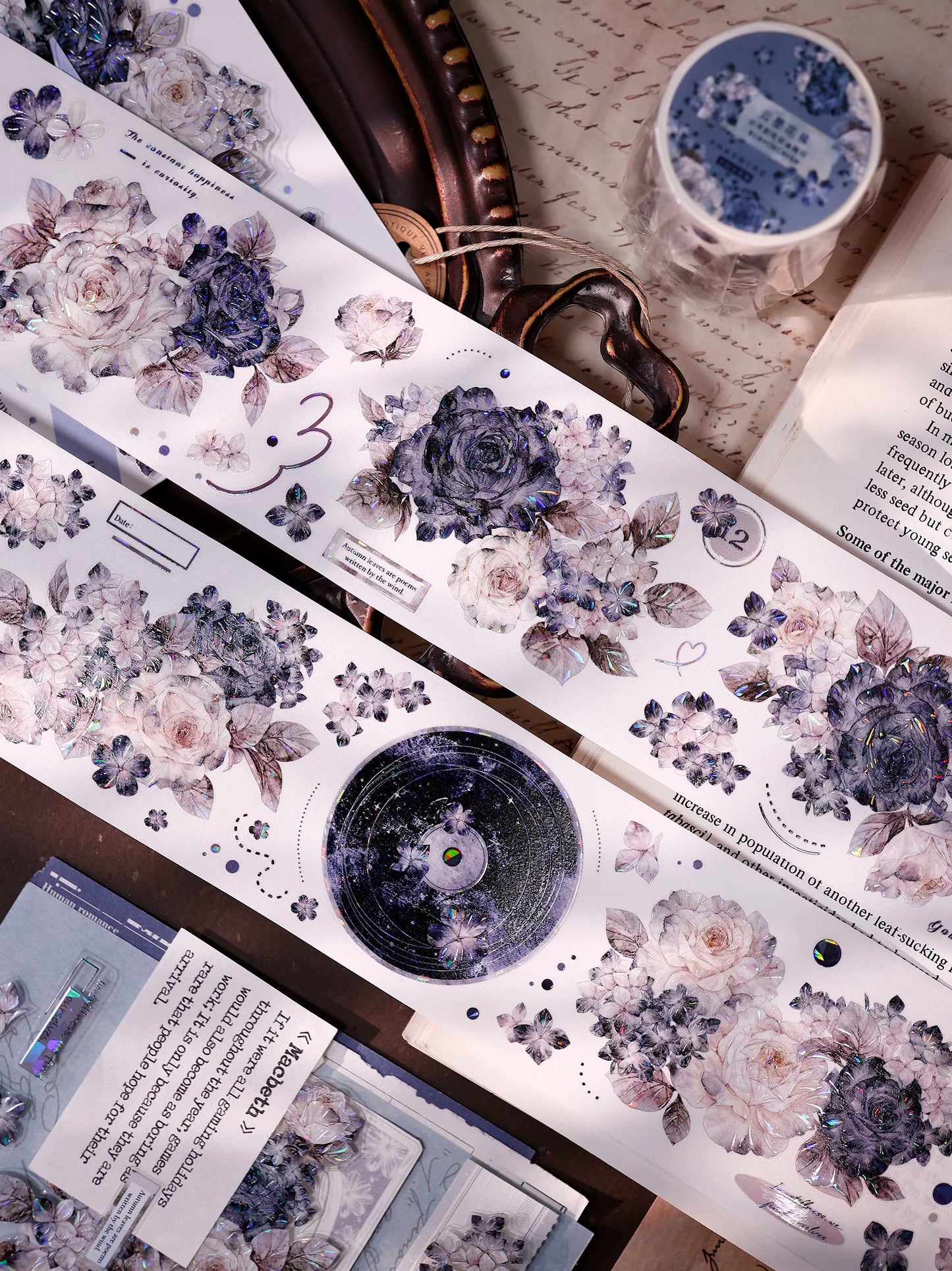 XiaoBaiJia【Cloud Ink Flower Cluster】Pre-cut Floral Orginal Design Washi Pet Tape Light Retro Stickers