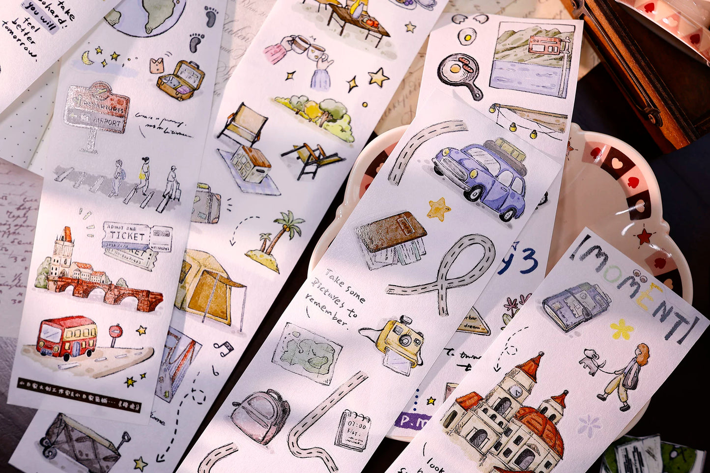 XiaoBaiJia Salt Series【Journey】Pre-cut Orginal Design Travel Scenery Text Washi/Pet Tape Light Retro Stickers