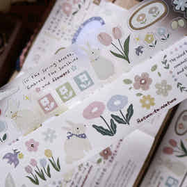 YiEr Minimalist Style Vol4【Rabbit Flower Story】Pre-cut Light Retro Orginal Design Washi Pet Tape Landscape Stickers