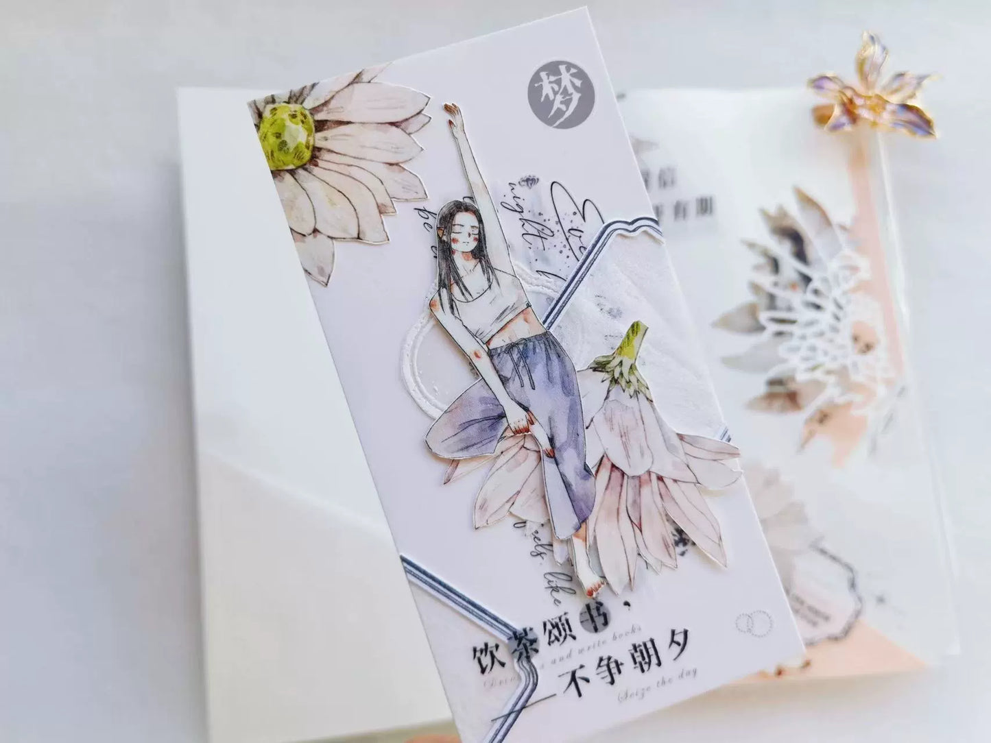 Kaixiaoxun Vol10【Graceful】 Pre-Cut Long Loop Washi/Matte PET Tape for Scrapbook Supplies,Junk Journal Supplies