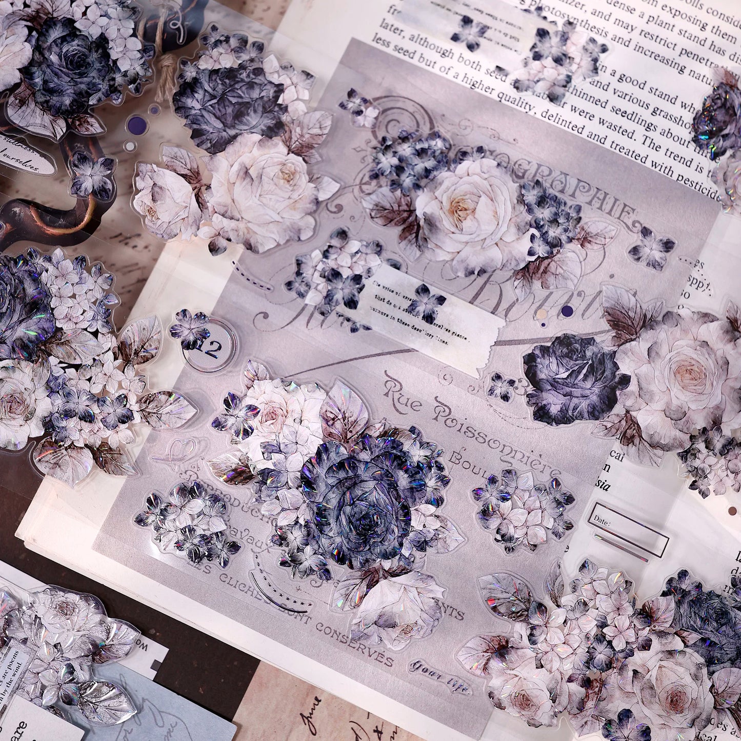 XiaoBaiJia【Cloud Ink Flower Cluster】Pre-cut Floral Orginal Design Washi Pet Tape Light Retro Stickers