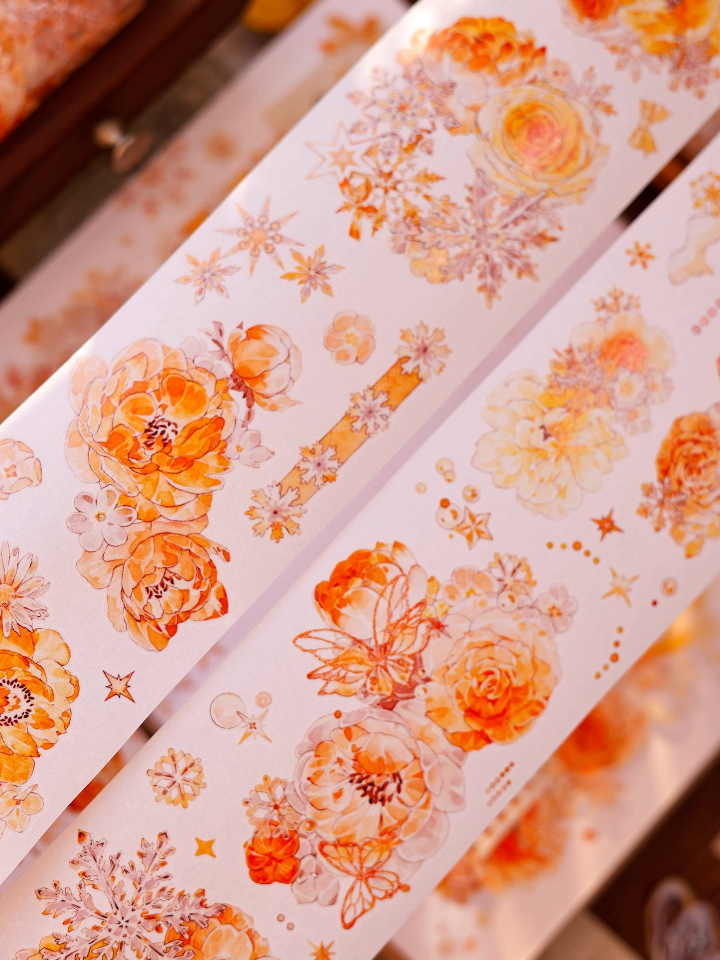 XiaoBaiJia Salt Series【Orange Light Orange Blossom】Orginal Design Kiss-cut Washi/Pet Floral Tape Light Retro Landscaping Stickers