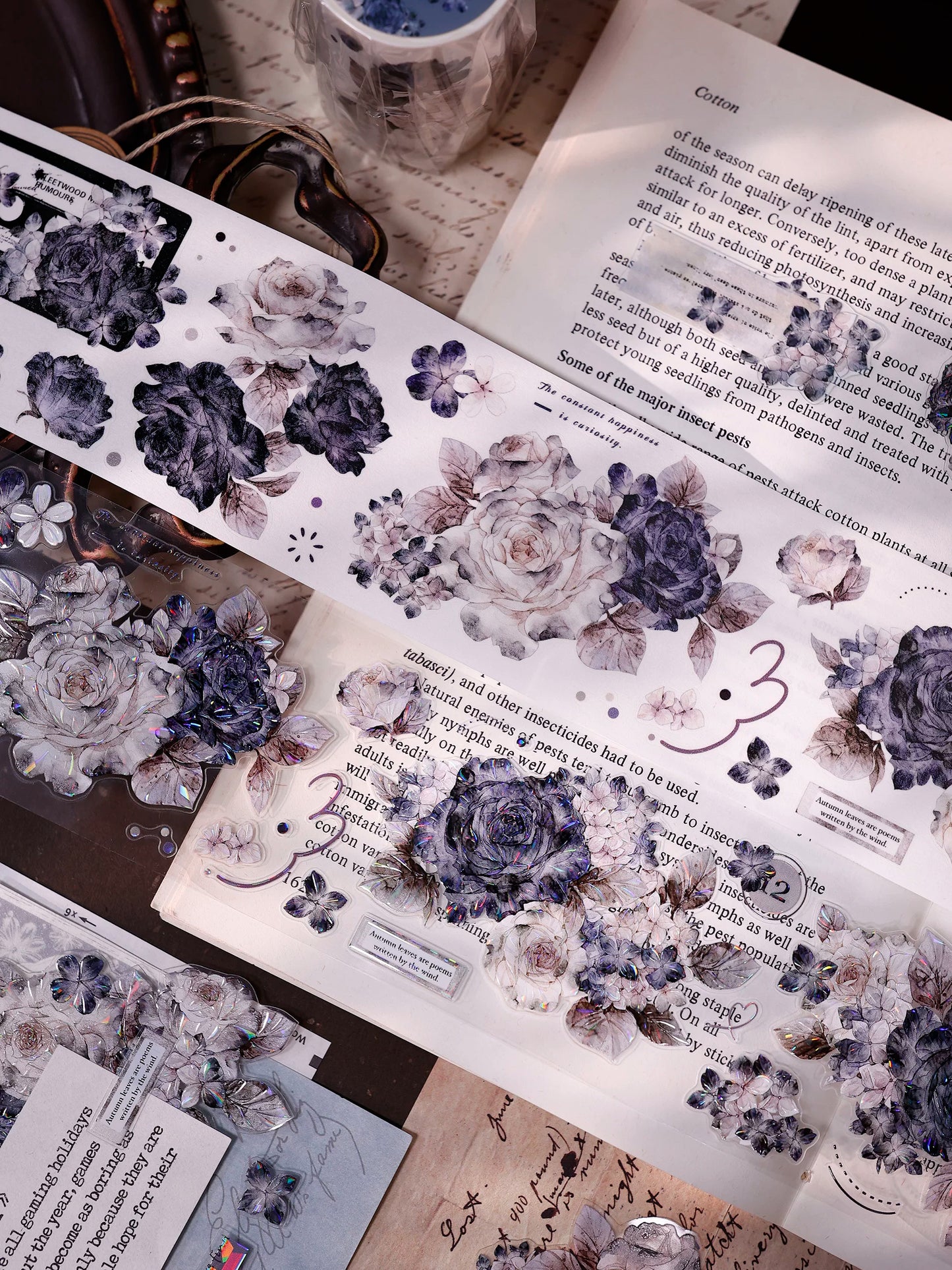 XiaoBaiJia【Cloud Ink Flower Cluster】Pre-cut Floral Orginal Design Washi Pet Tape Light Retro Stickers