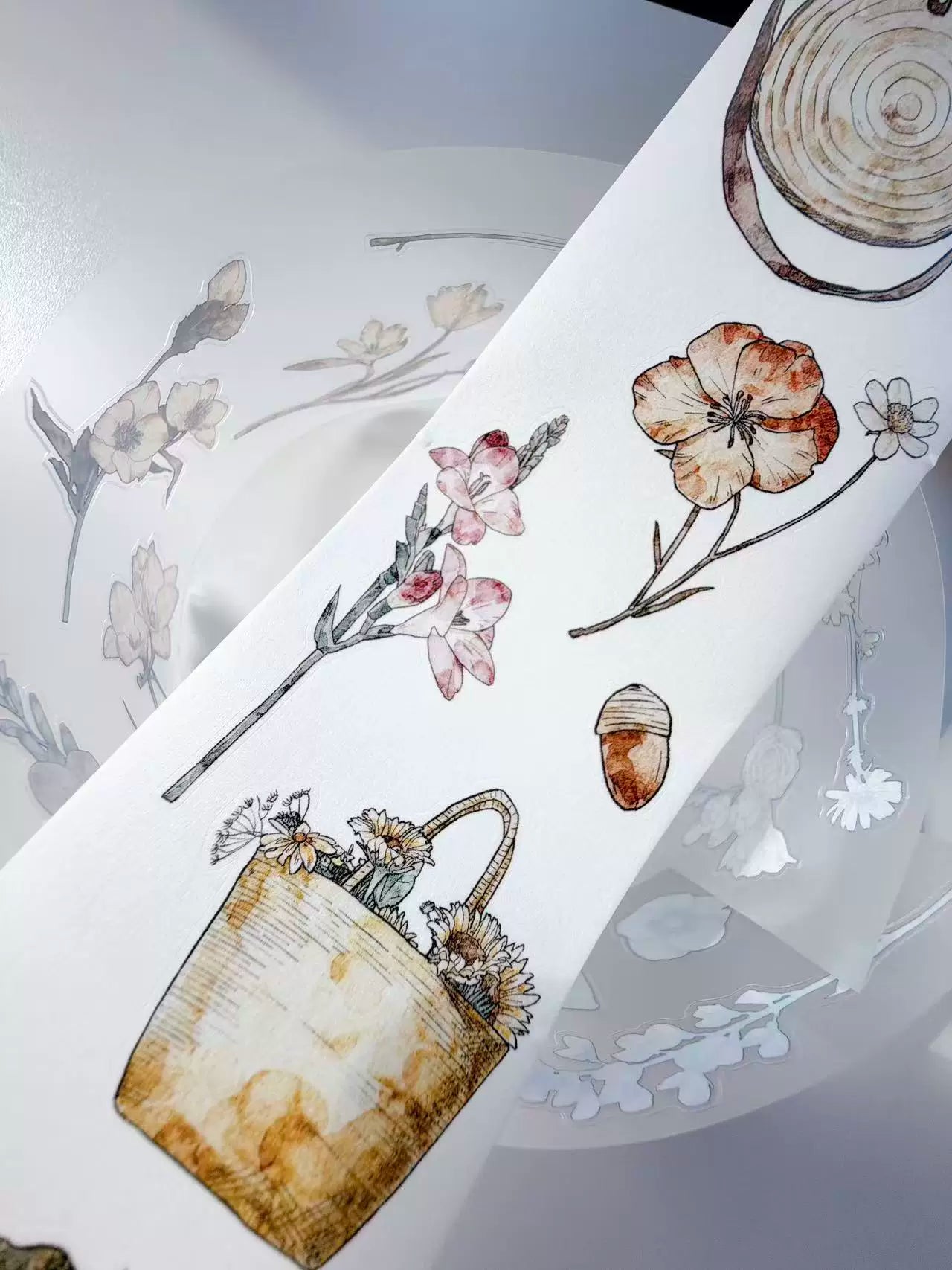 Kaixiaoxun Vol12【Trifles Diary】 Pre-Cut Long Loop Washi/Matte PET Tape for Scrapbook Supplies,Junk Journal Supplies
