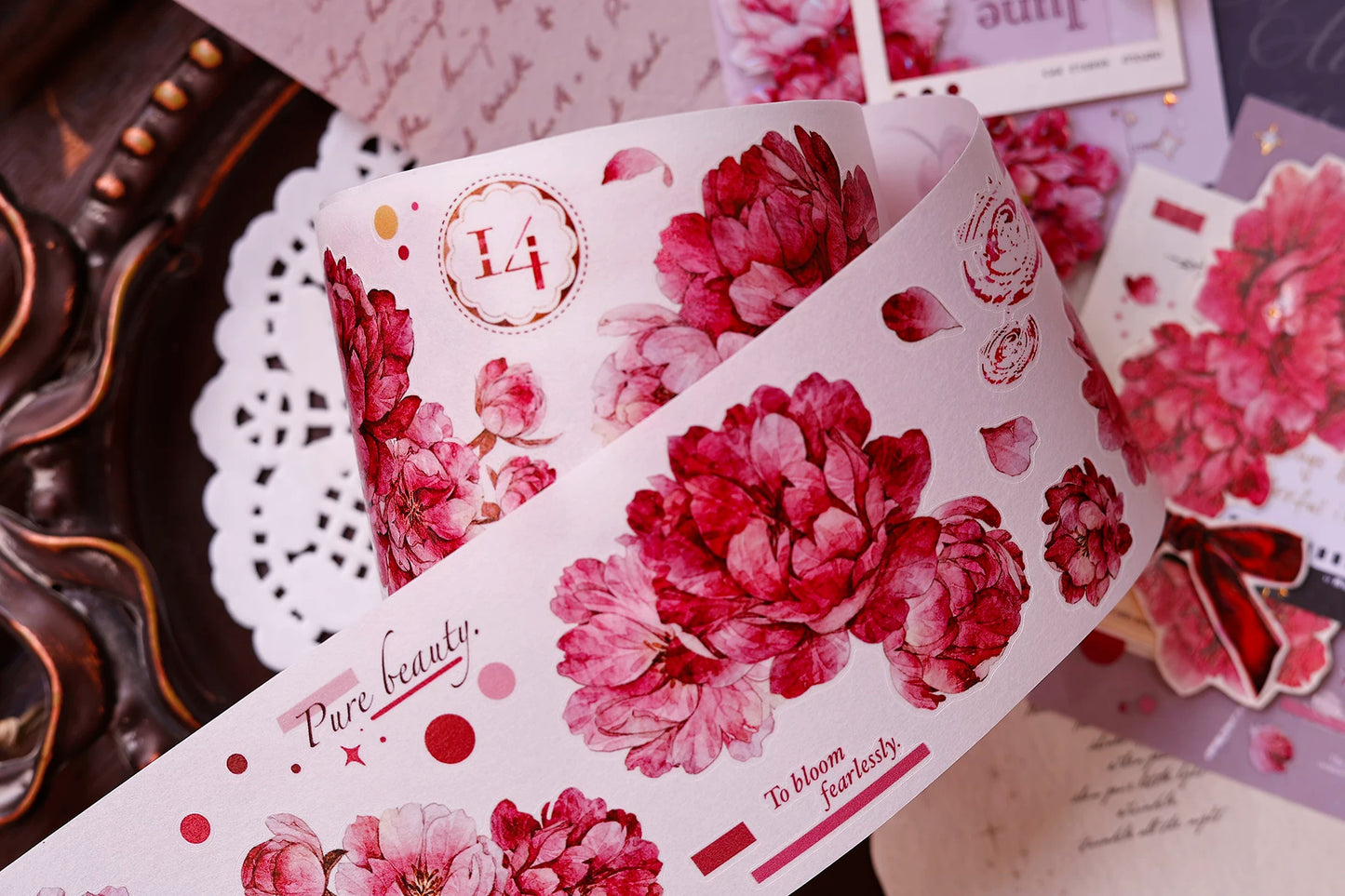 XiaoBaiJia Salt Series【Peony】Orginal Design Kiss-cut Washi/Pet Floral Tape Light Retro Landscaping Stickers