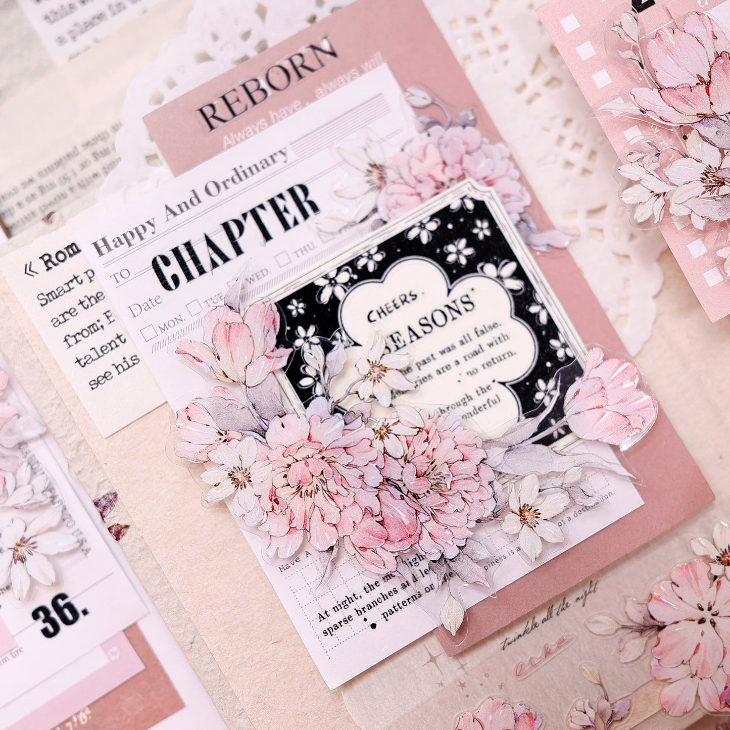 XiaoBaiJia Salt Series【Powdered Floss】Pre-cut Orginal Design Washi/Pet Tape Light Retro Stickers