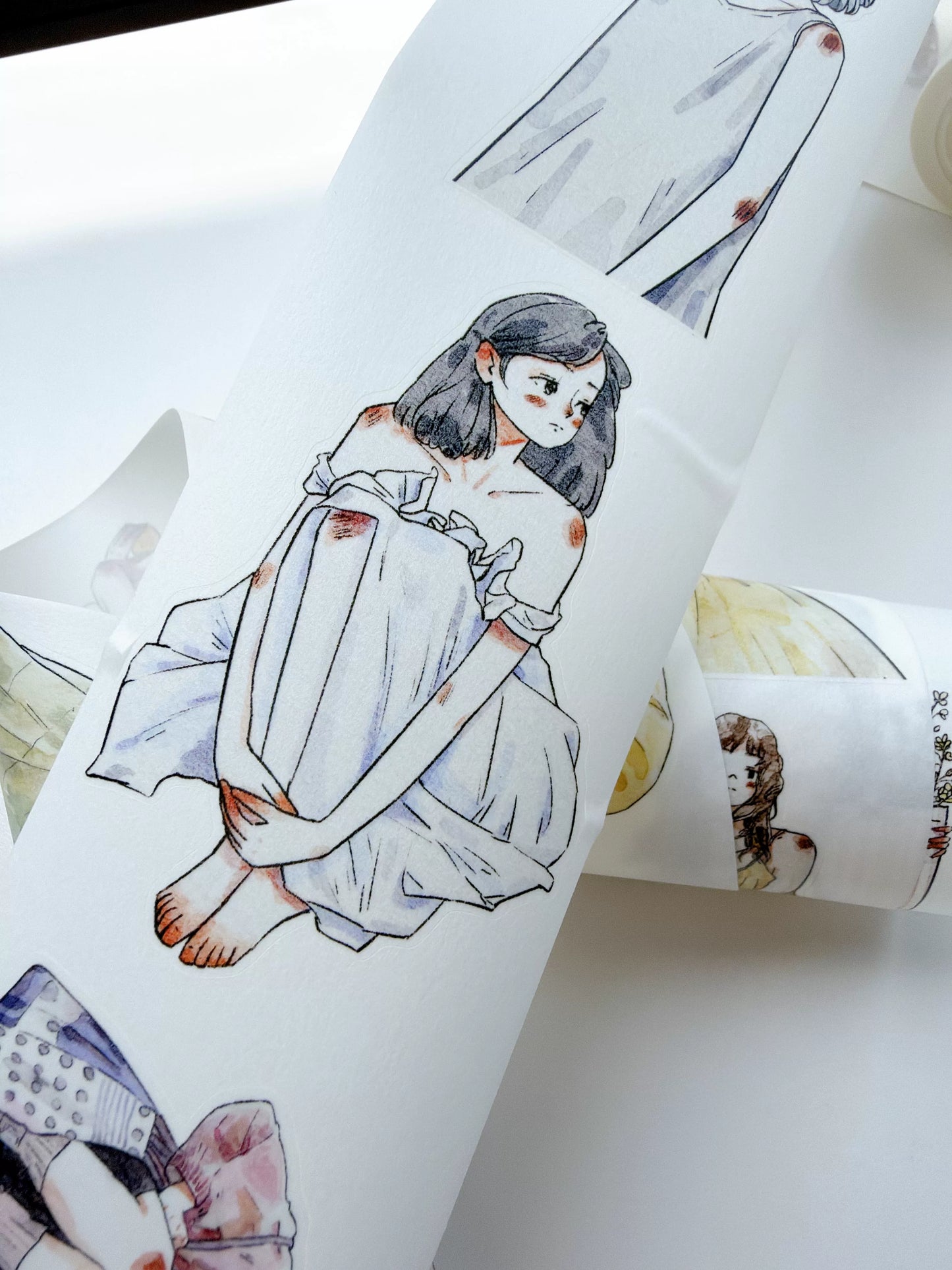 Kaixiaoxun Vol13【Maiden's Heart】 Pre-Cut Long Loop Washi/Matte PET Tape for Scrapbook Supplies,Junk Journal Supplies