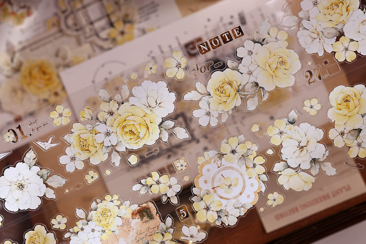 XiaoBaiJia【Yellow Rose】Light Retro Orginal Design Washi Pet Tape Landscape Stickers