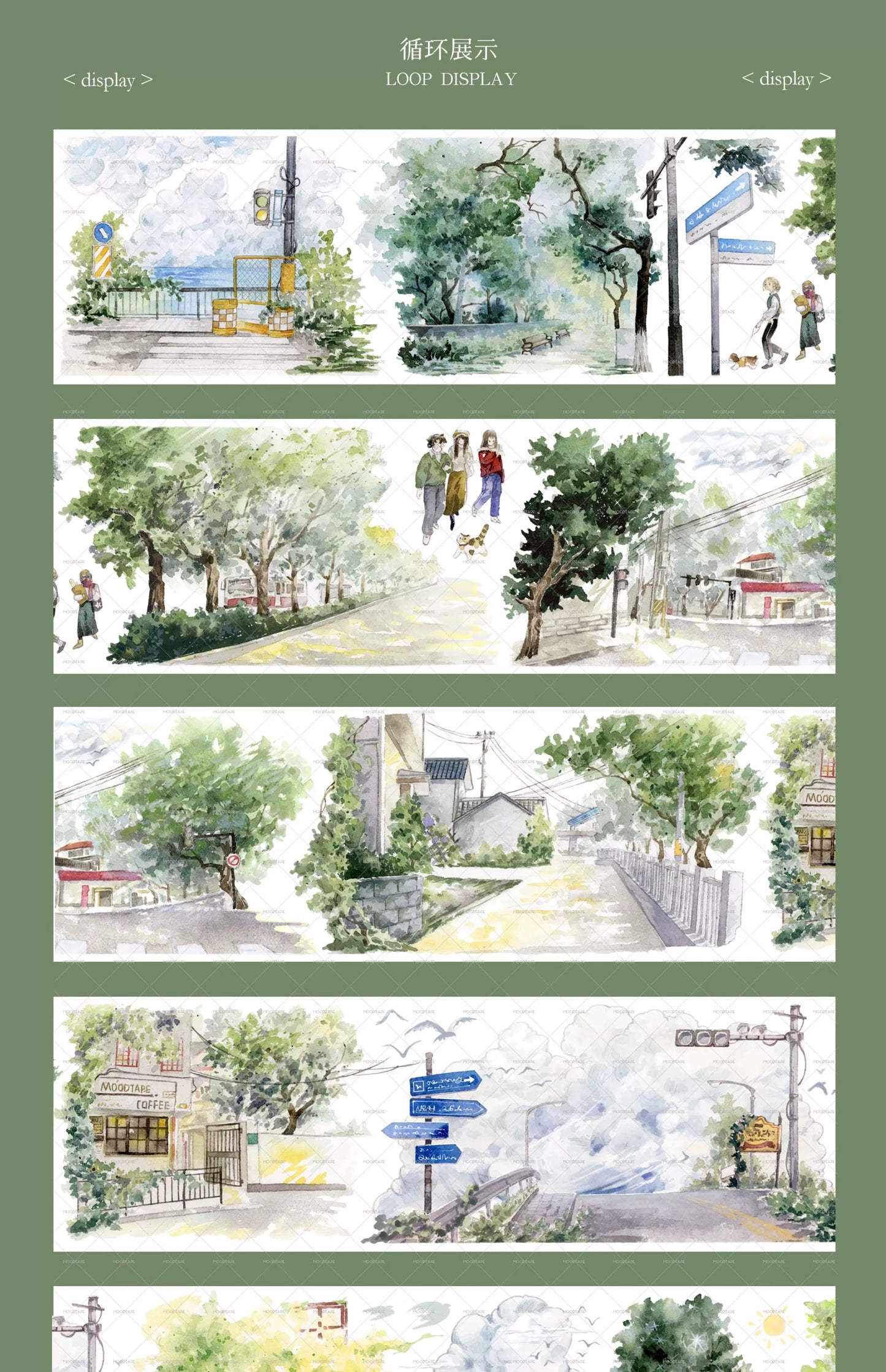 Moodtape【Passer-by&Summer Sea Street】Cute Character Original Washi Tape Stickers,for Scrapbook Supplies,Scrapbook Tape Stickers,Junk Journal Supplies