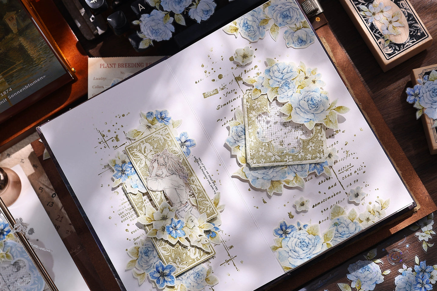 XiaoBaiJia【Jian Shi Blue】Light Retro Orginal Design Washi Pet Tape Landscape Stickers