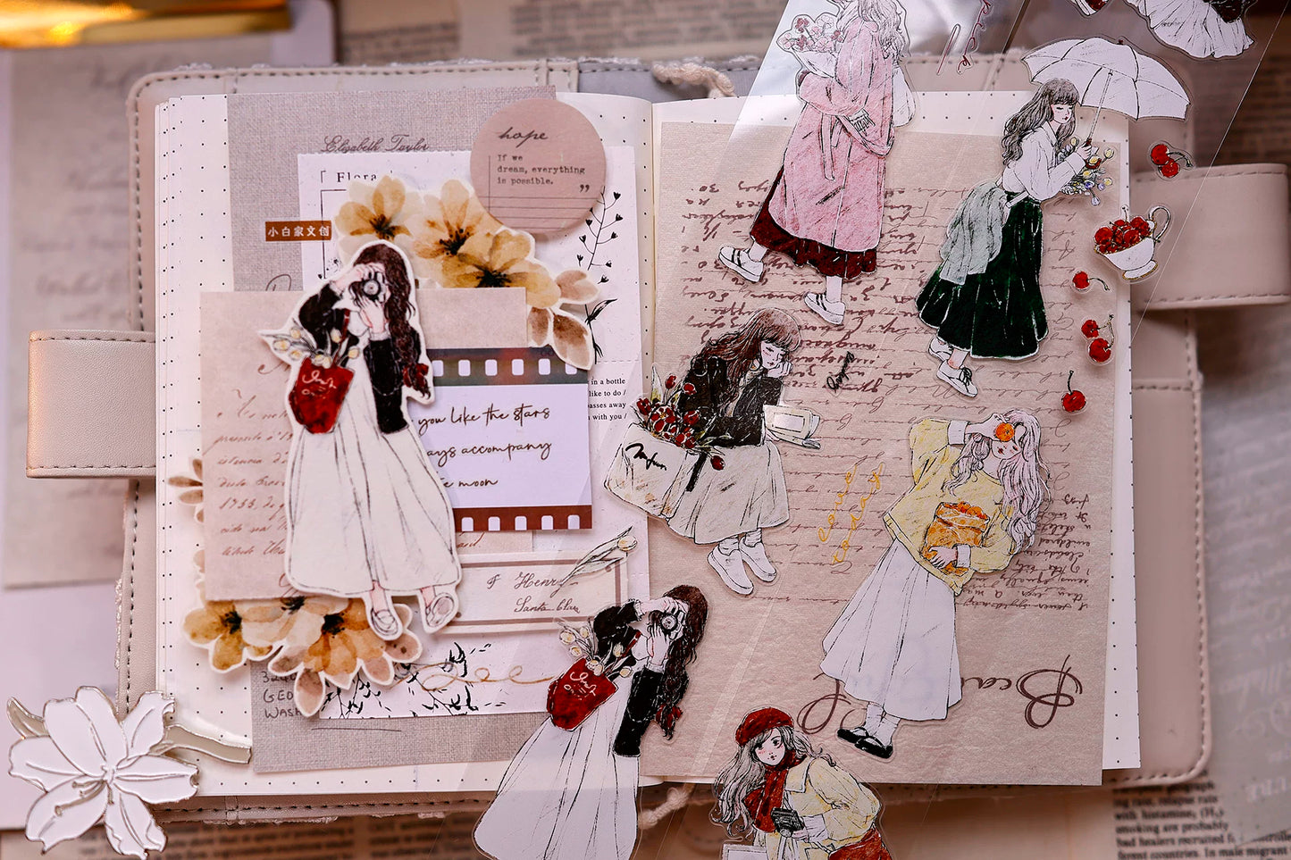 XiaoBaiJia Salt Series【Maiden Among the Flowers】Pre-cut Orginal Design Washi/Pet Tape Light Retro Stickers